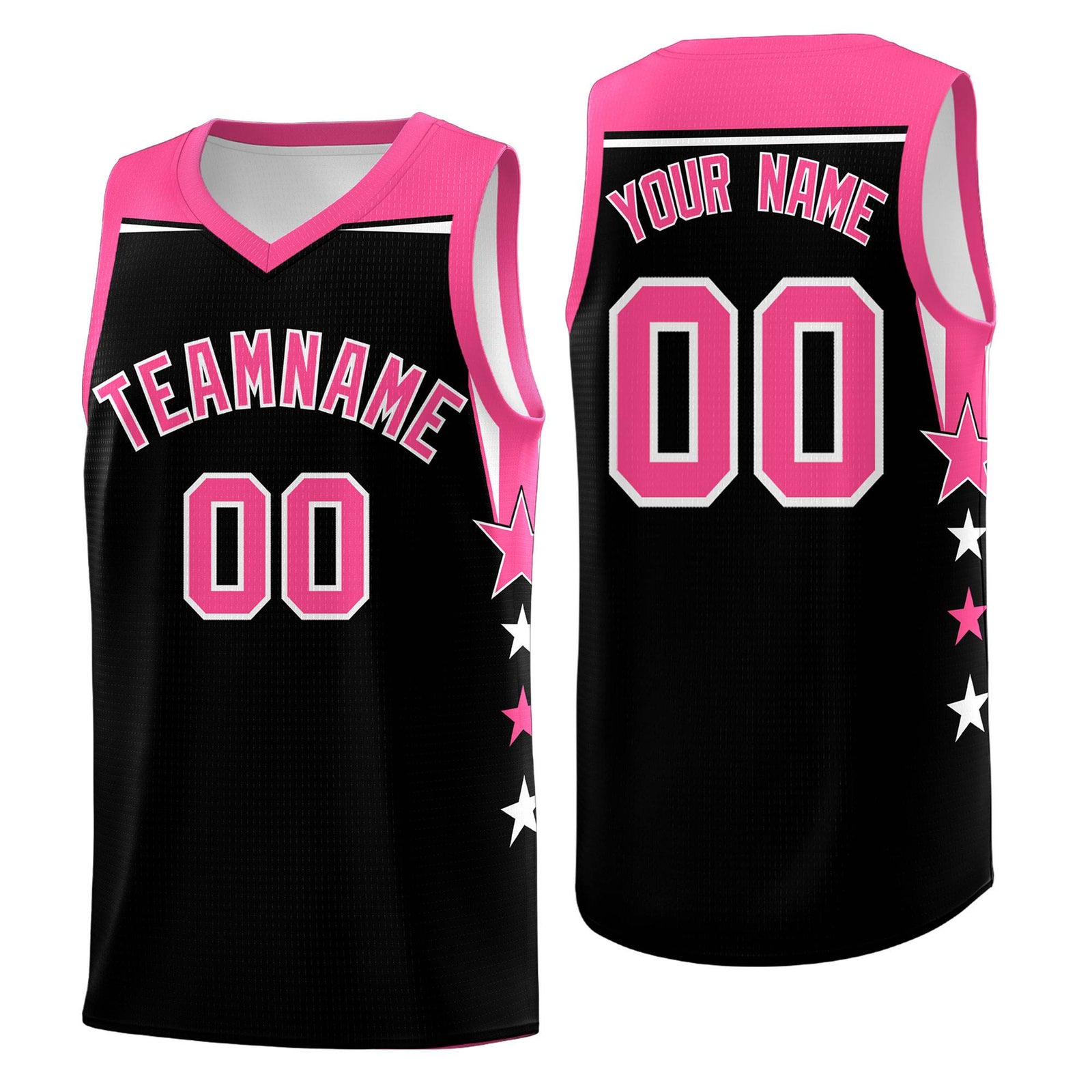 Custom Youth Basketball Uniform Black Pink Two Tone Side Star Personalized Team Jersey