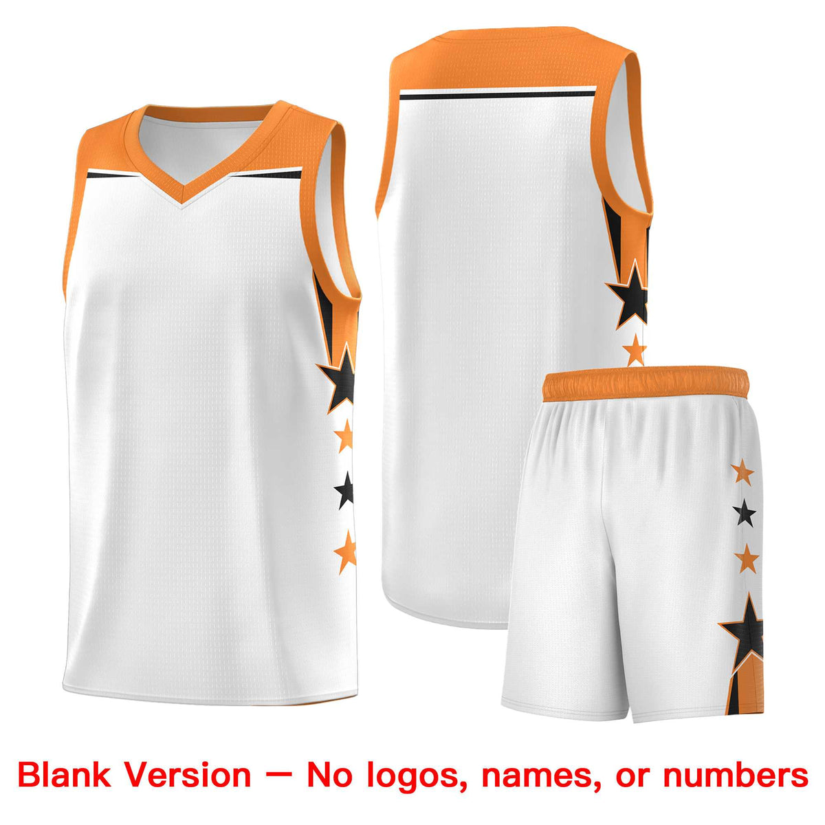 Custom Youth Basketball Uniform White Gold Orange Two Tone Side Star Color Block Team Jersey