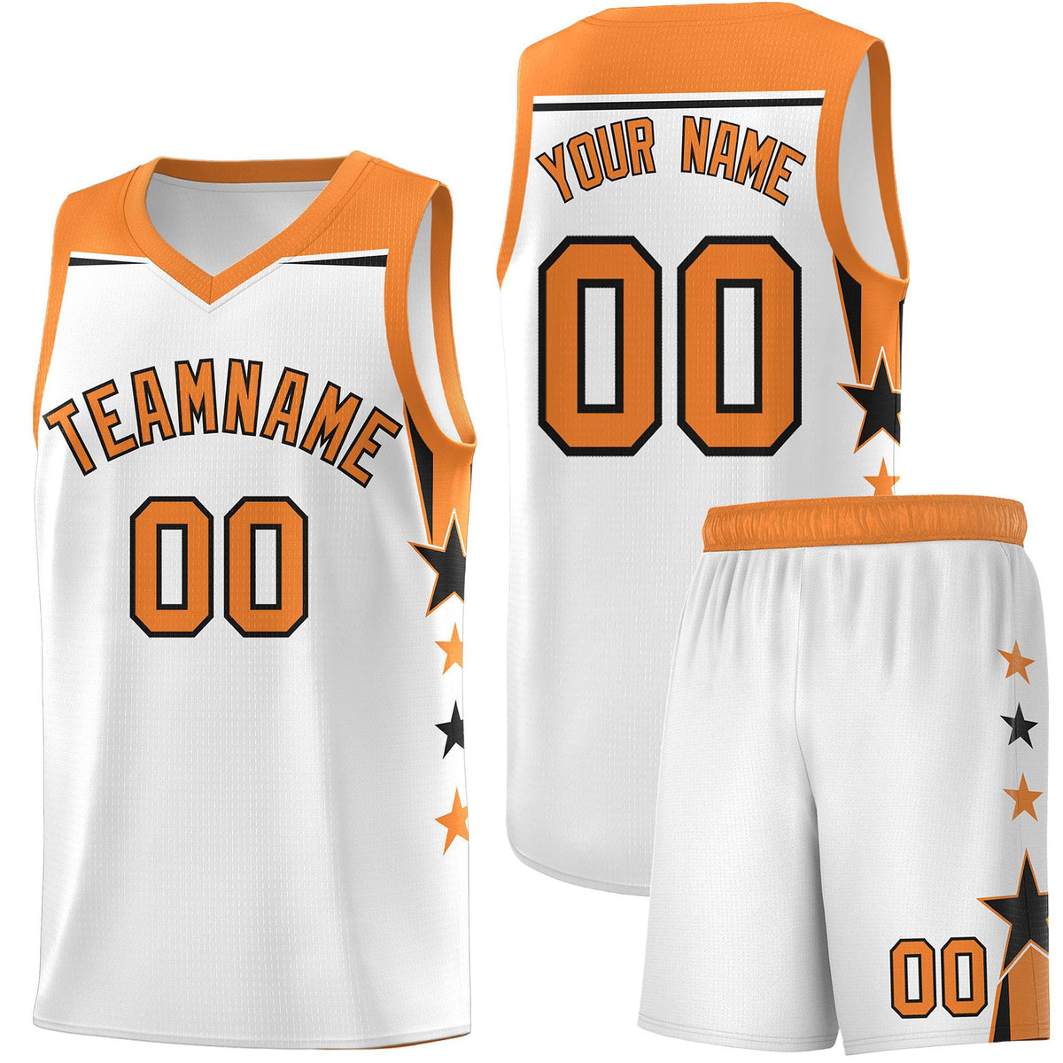 Custom Youth Basketball Uniform White Gold Orange Two Tone Side Star Color Block Team Jersey