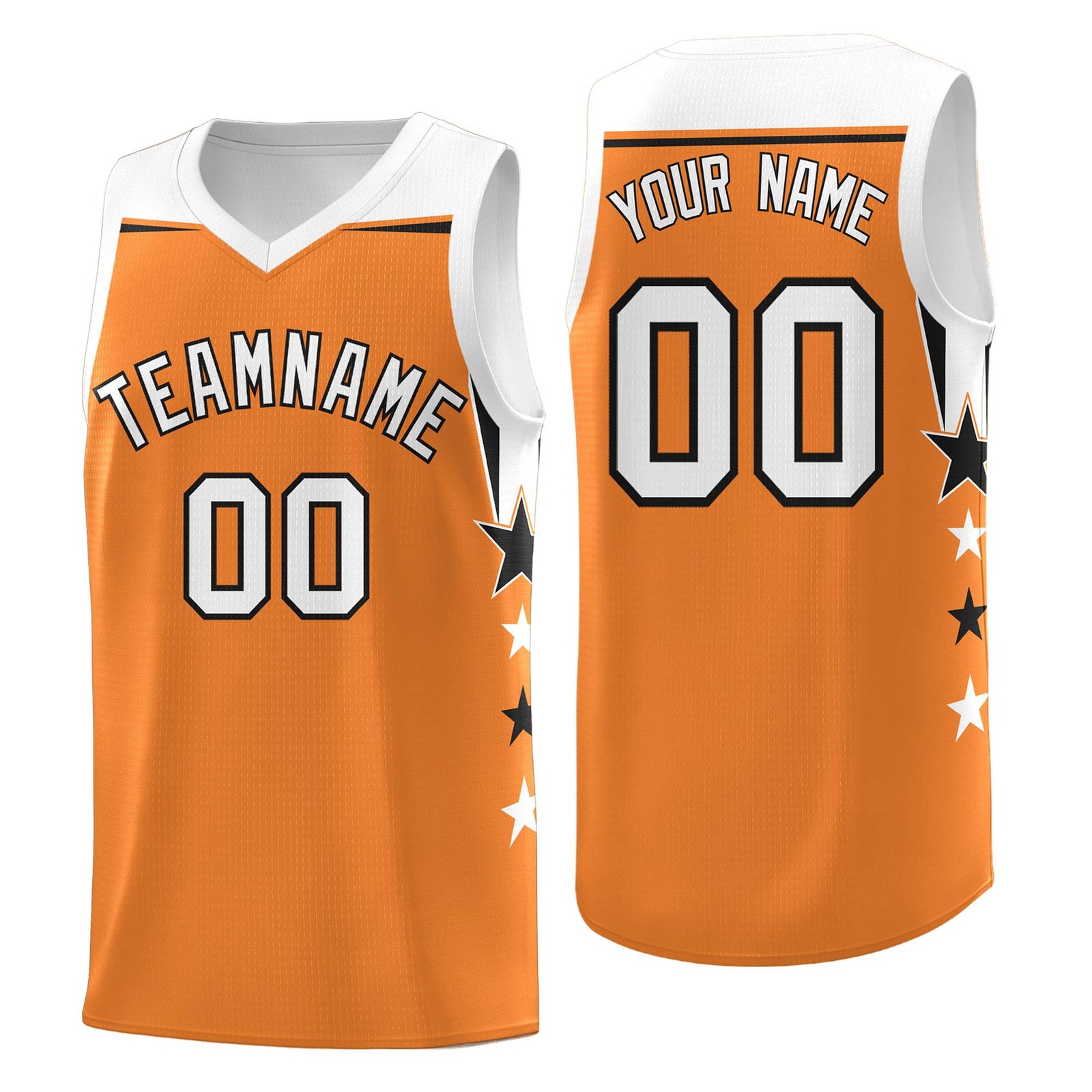 Custom Youth Basketball Uniform Gold Orange White Two Tone Side Star Add Name Number & Logo