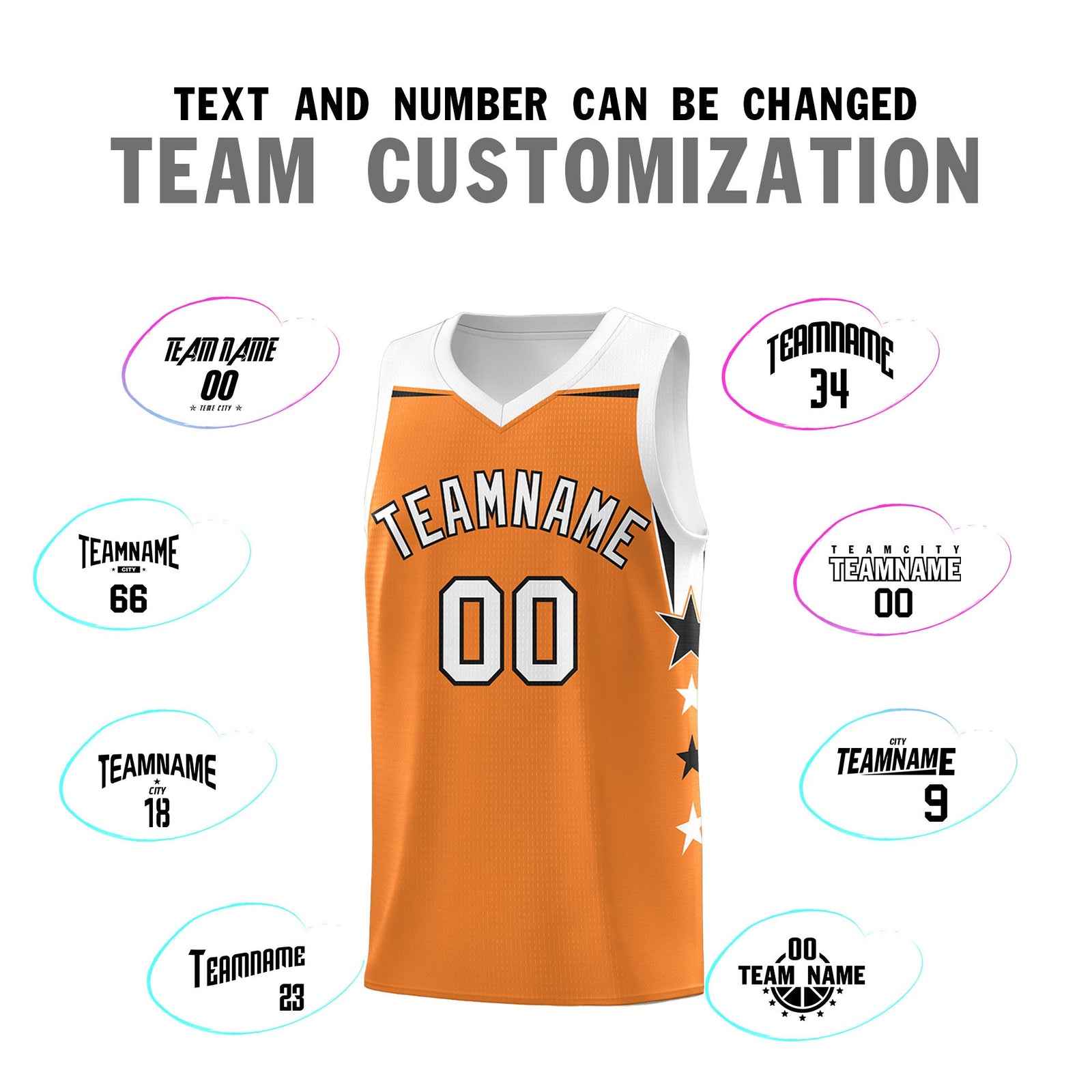 Custom Youth Basketball Uniform Gold Orange White Two Tone Side Star Add Name Number & Logo