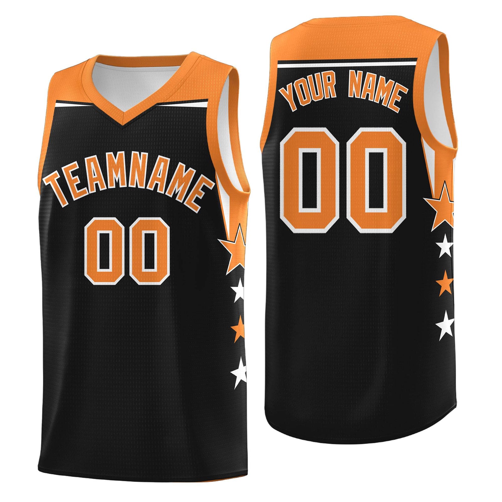 Custom Youth Basketball Uniform Black Gold Orange Two Tone Side Star Personalized Team Jersey