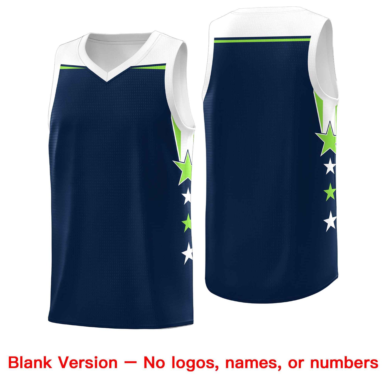 Custom Youth Basketball Uniform Navy White Two Tone Side Star Add Name Number & Logo
