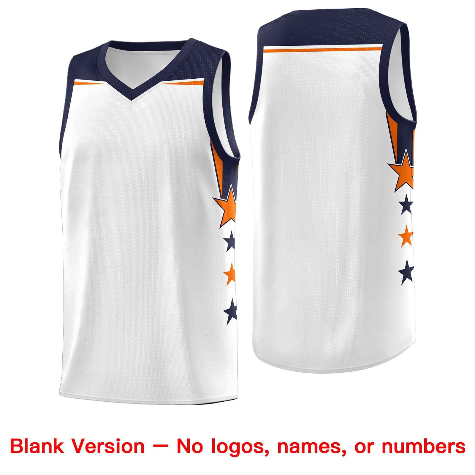 Custom Youth Basketball Uniform White Navy Two Tone Side Star Add Name Number & Logo