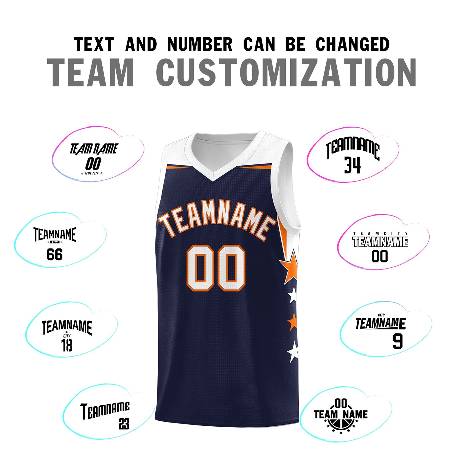 Custom Youth Basketball Uniform Navy White Two Tone Side Star Personalized Team Jersey