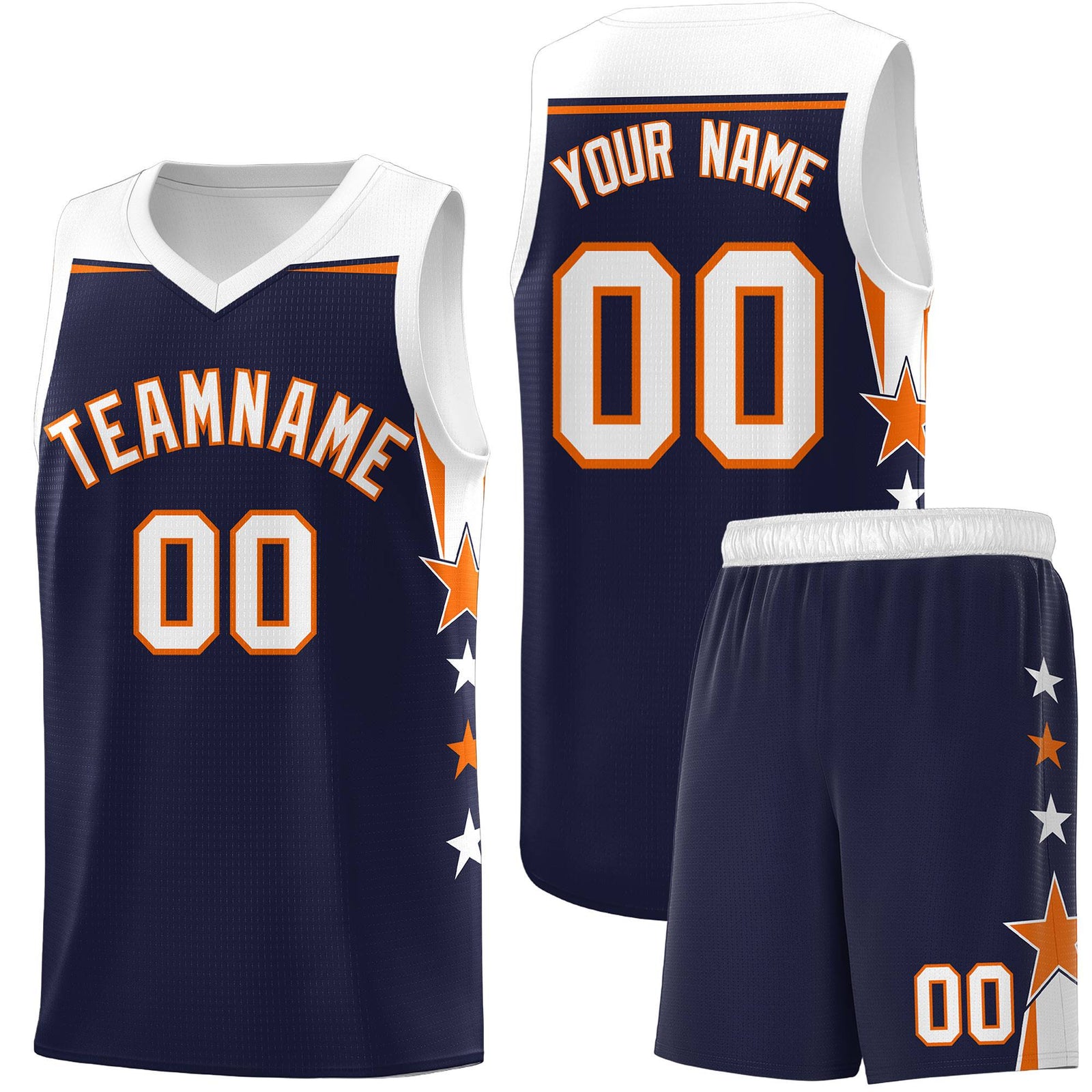 Custom Youth Basketball Uniform Navy White Two Tone Side Star Personalized Team Jersey
