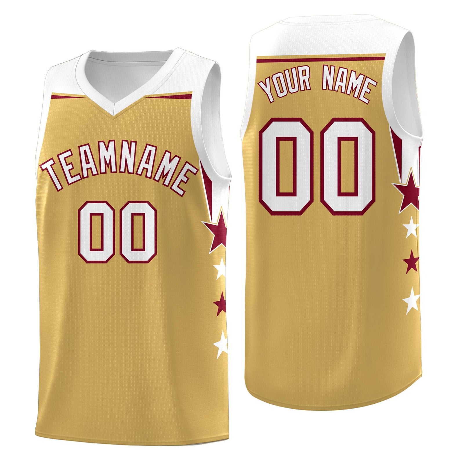 Custom Youth Basketball Uniform Old Gold White Two Tone Side Star Personalized Team Jersey