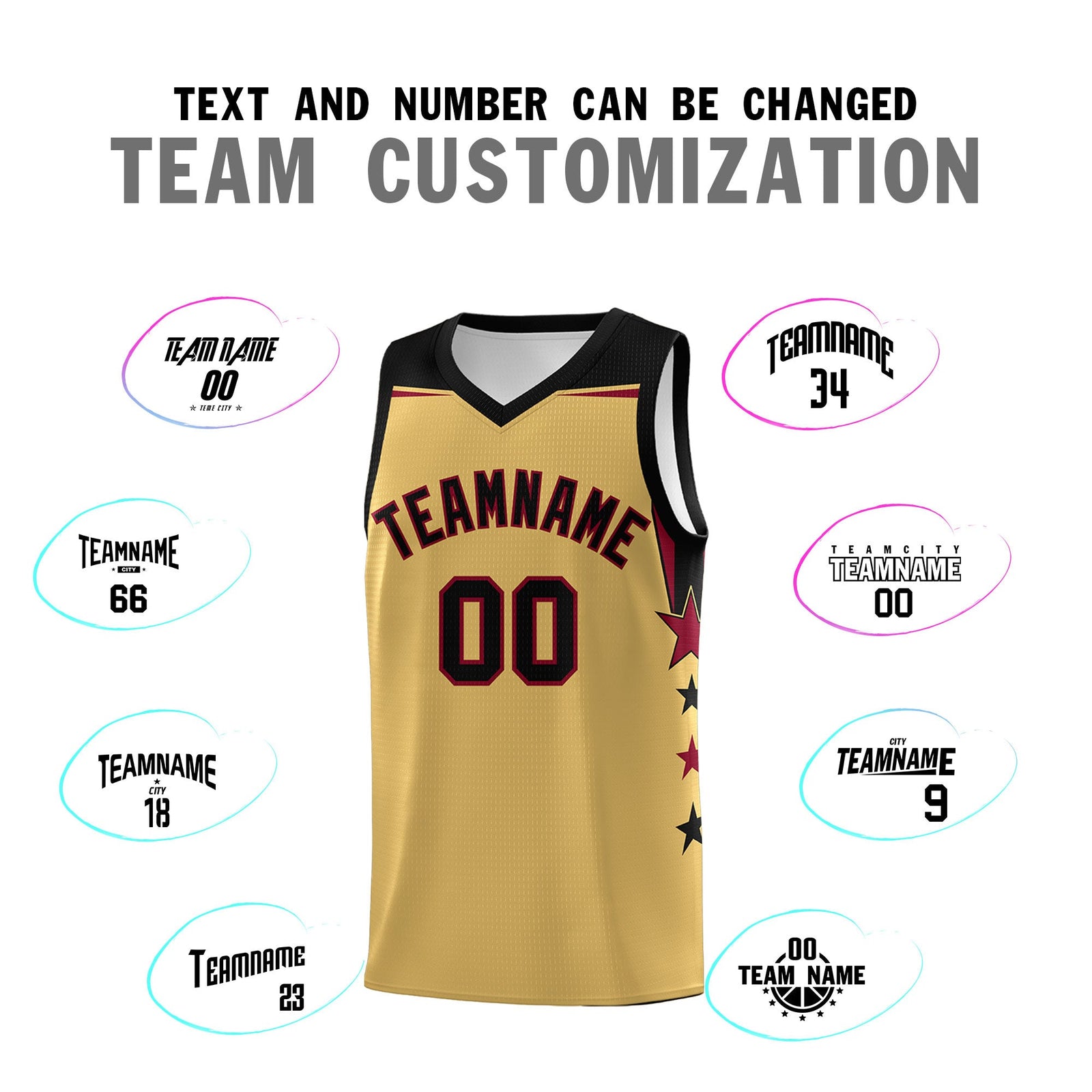 Custom Youth Basketball Uniform Old Gold Black Two Tone Side Star Personalized Team Jersey