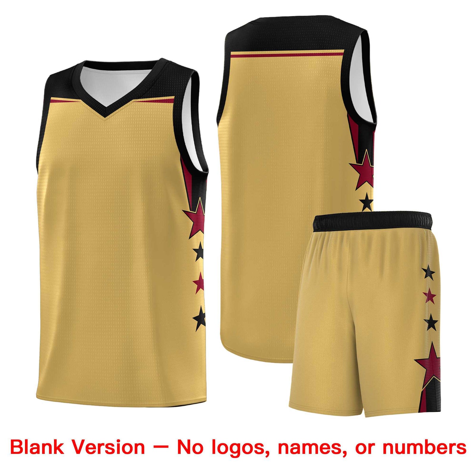 Custom Youth Basketball Uniform Old Gold Black Two Tone Side Star Personalized Team Jersey