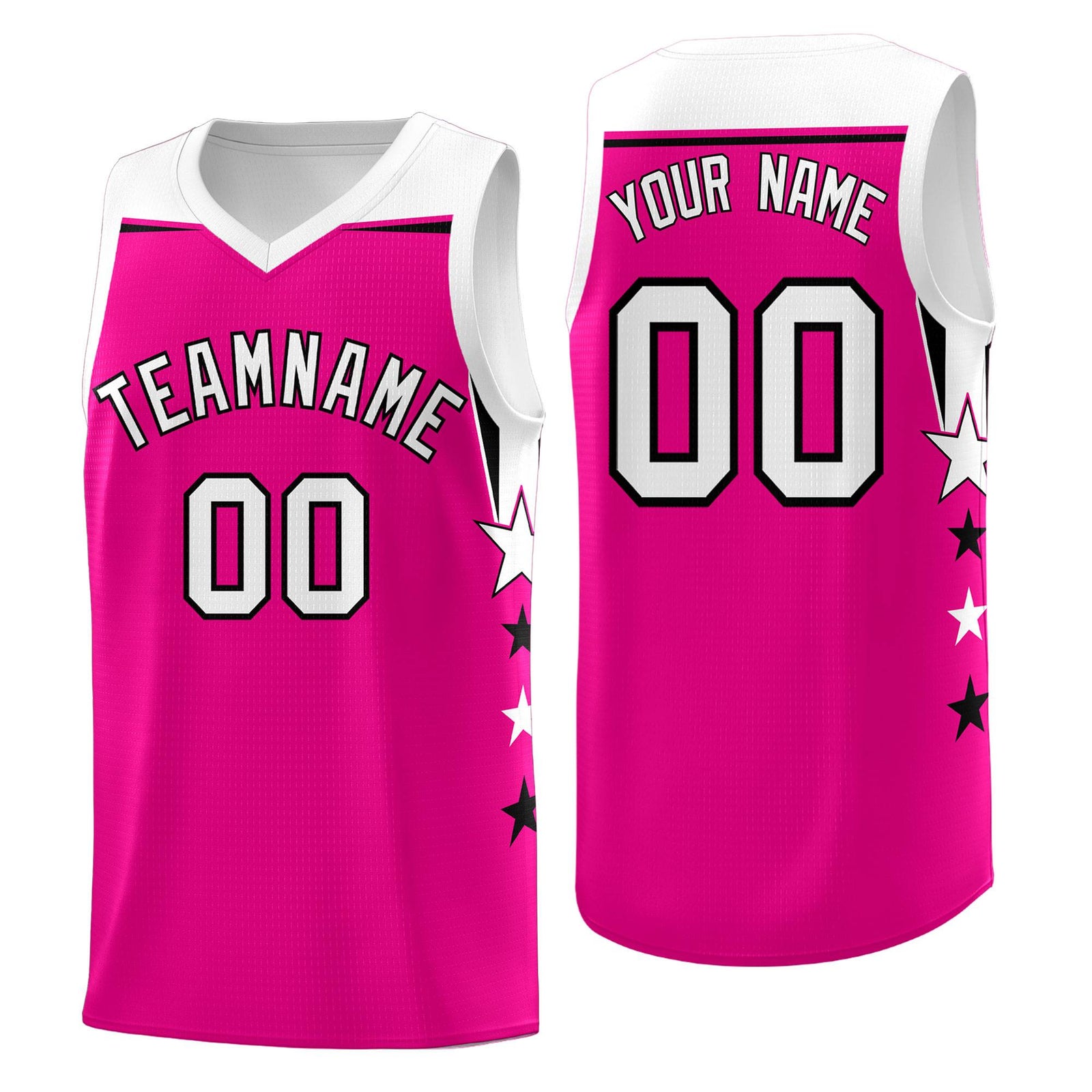 Custom Youth Basketball Uniform Pink White Two Tone Side Star Color Block Team Jersey