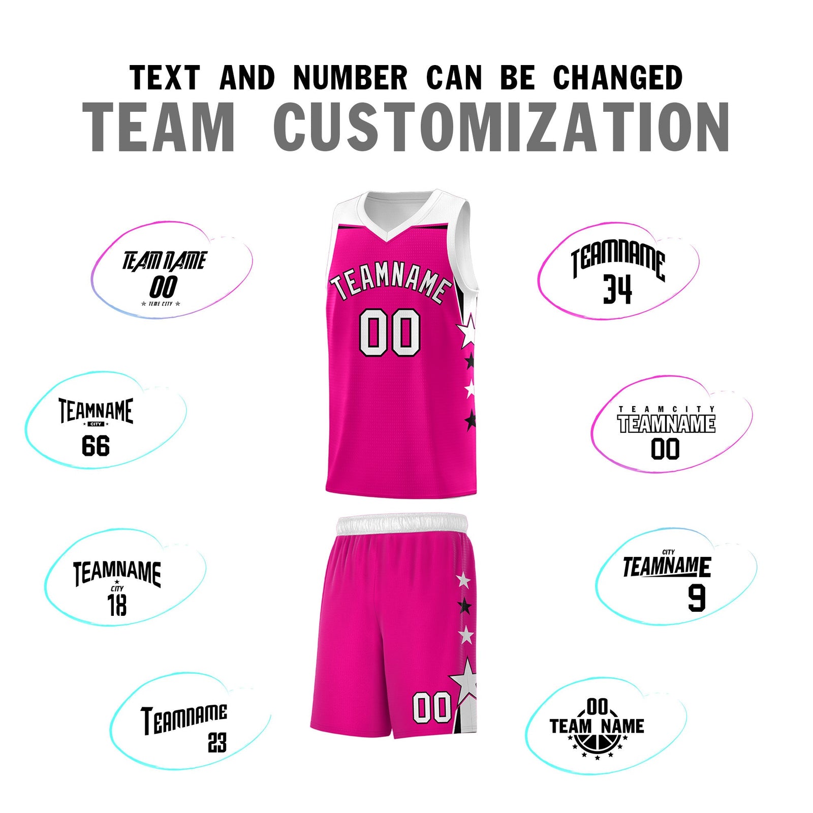 Custom Youth Basketball Uniform Pink White Two Tone Side Star Color Block Team Jersey