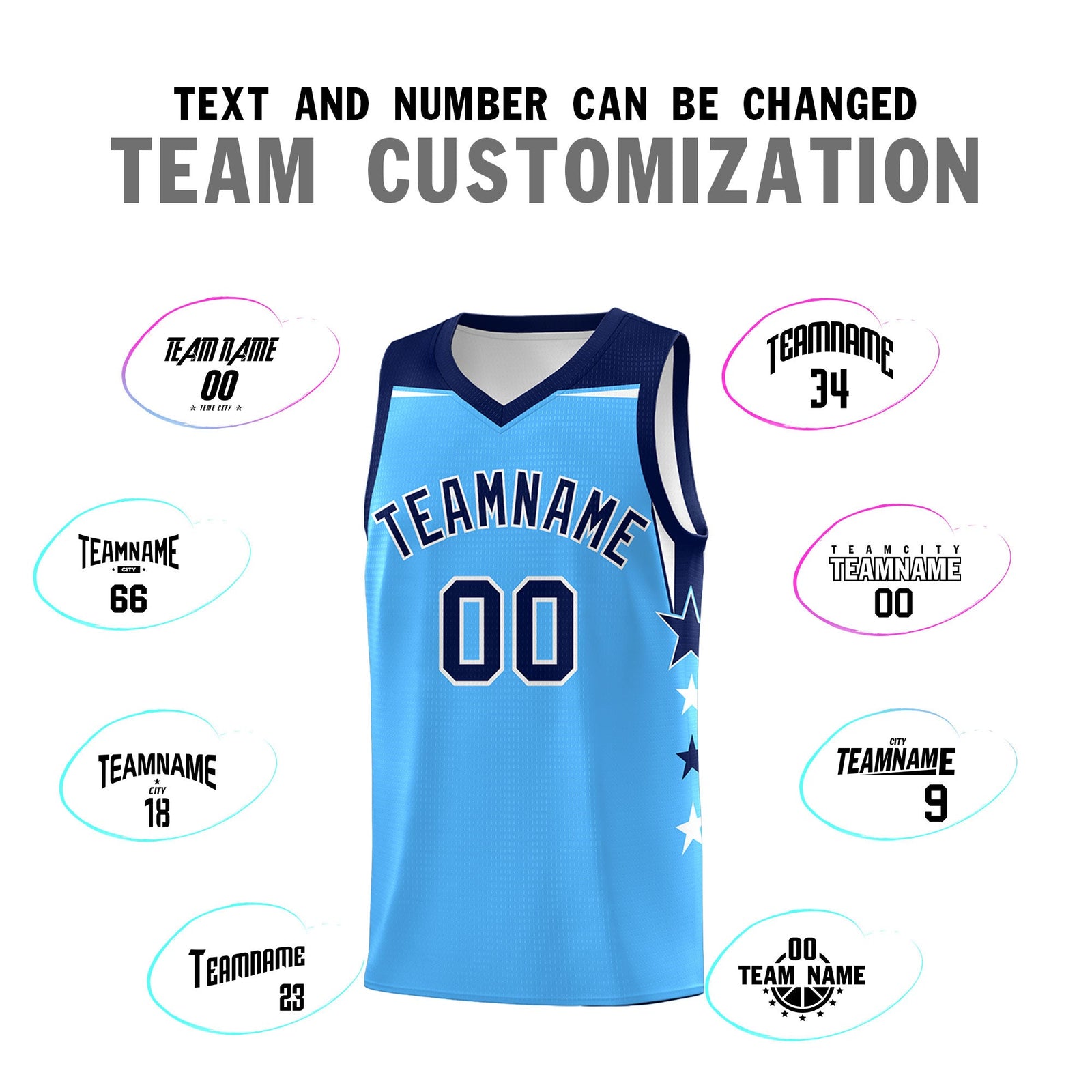 Custom Youth Basketball Uniform Powder Blue Navy Two Tone Side Star Color Block Team Jersey