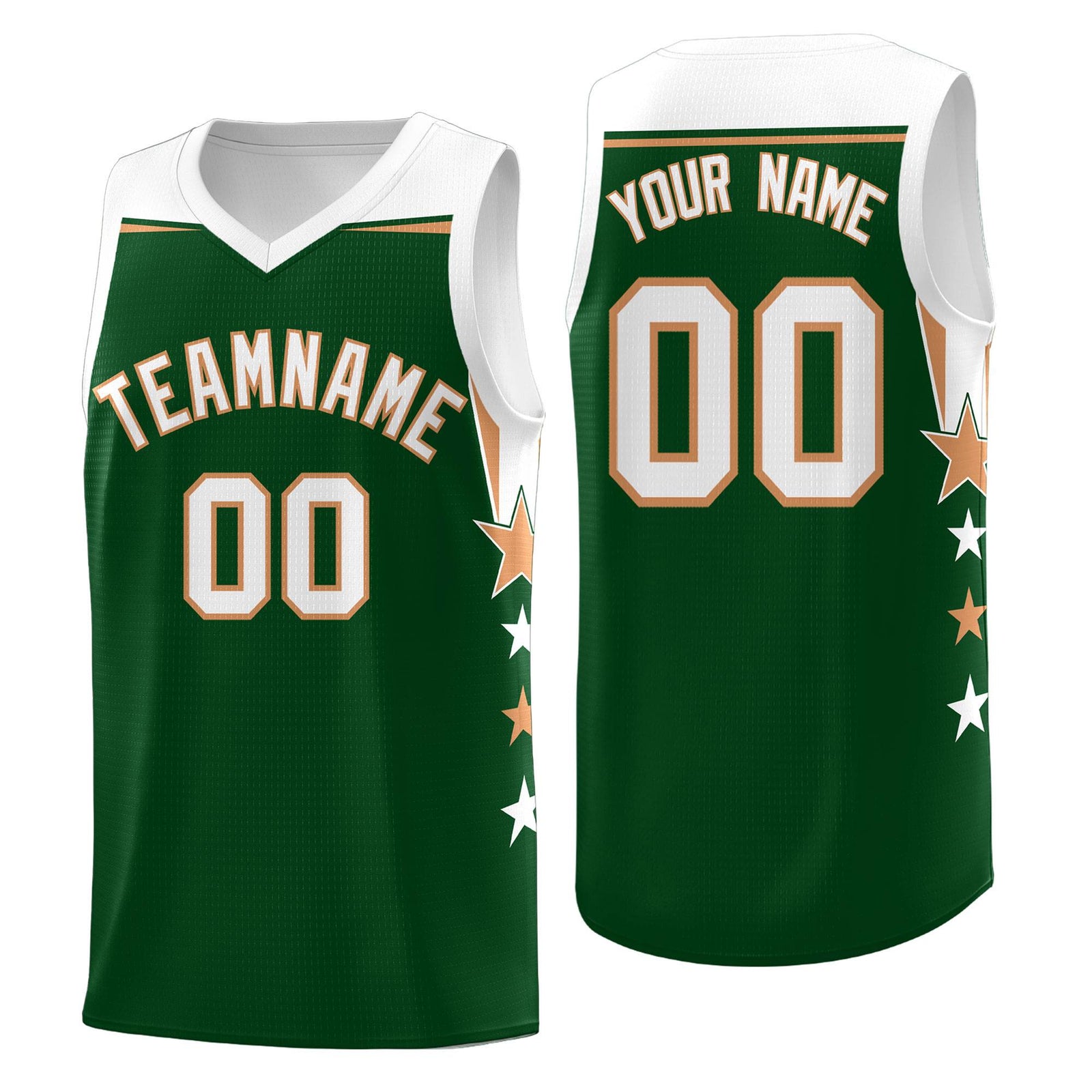 Custom Youth Basketball Uniform Green White Two Tone Side Star Personalized Team Jersey