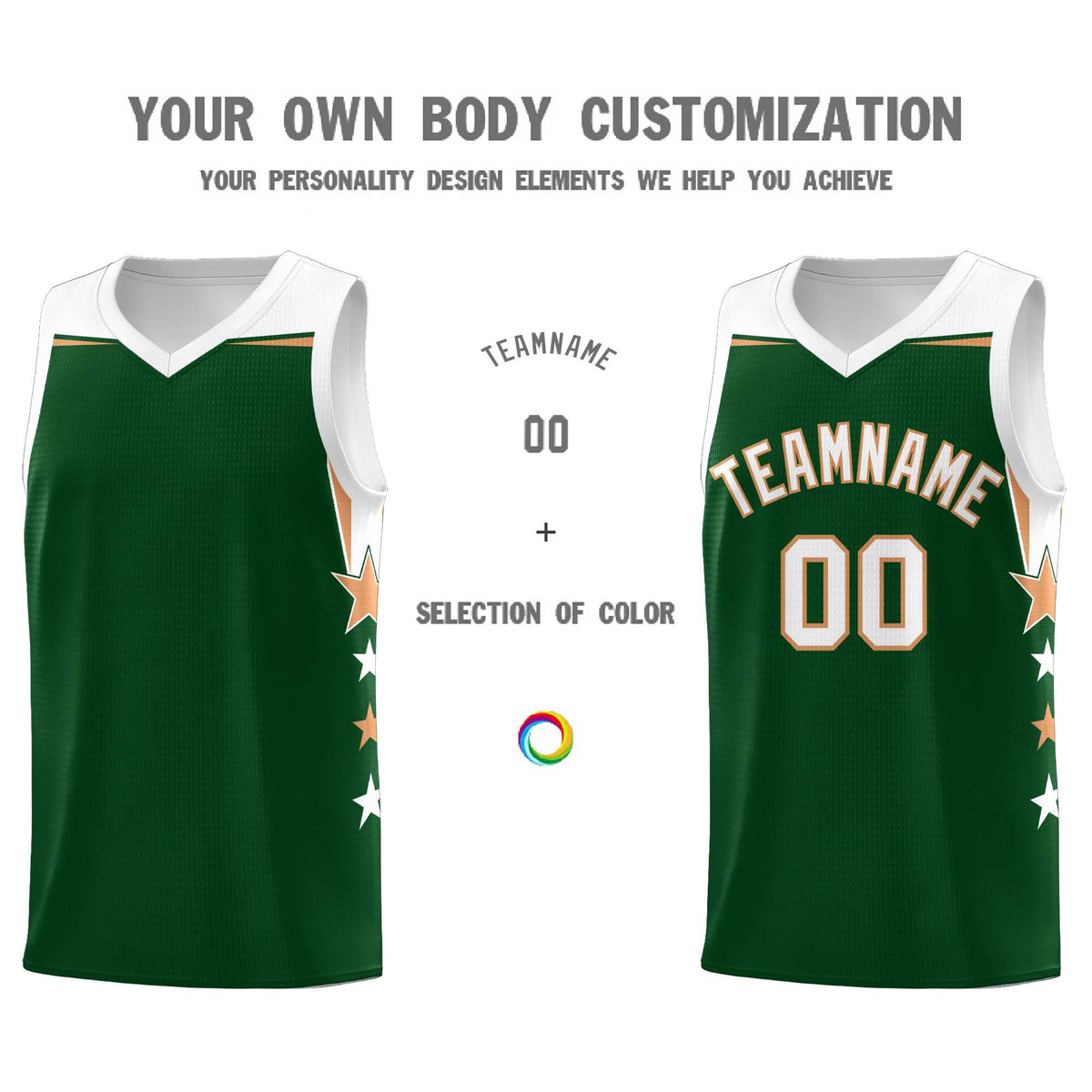 Custom Youth Basketball Uniform Green White Two Tone Side Star Personalized Team Jersey