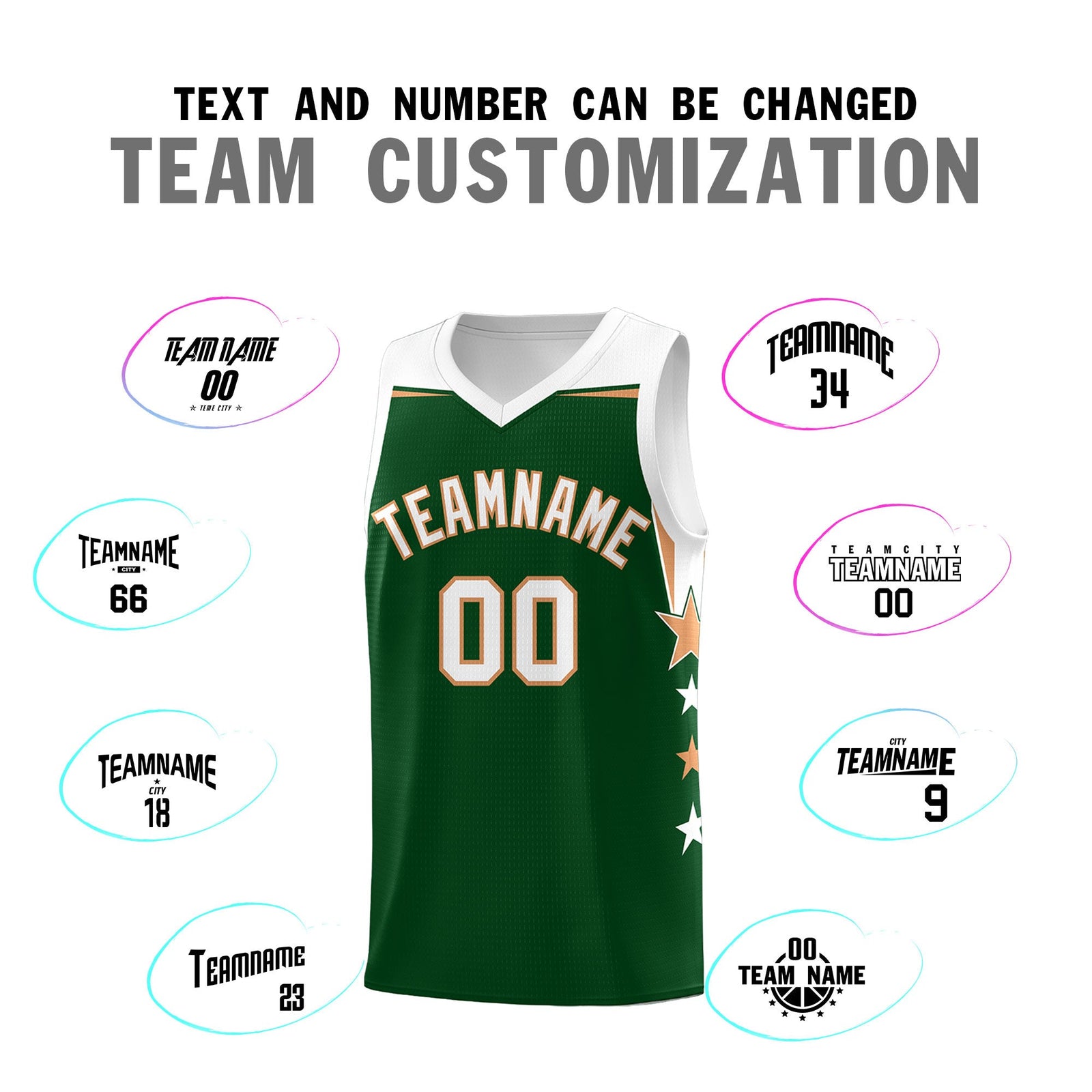 Custom Youth Basketball Uniform Green White Two Tone Side Star Personalized Team Jersey
