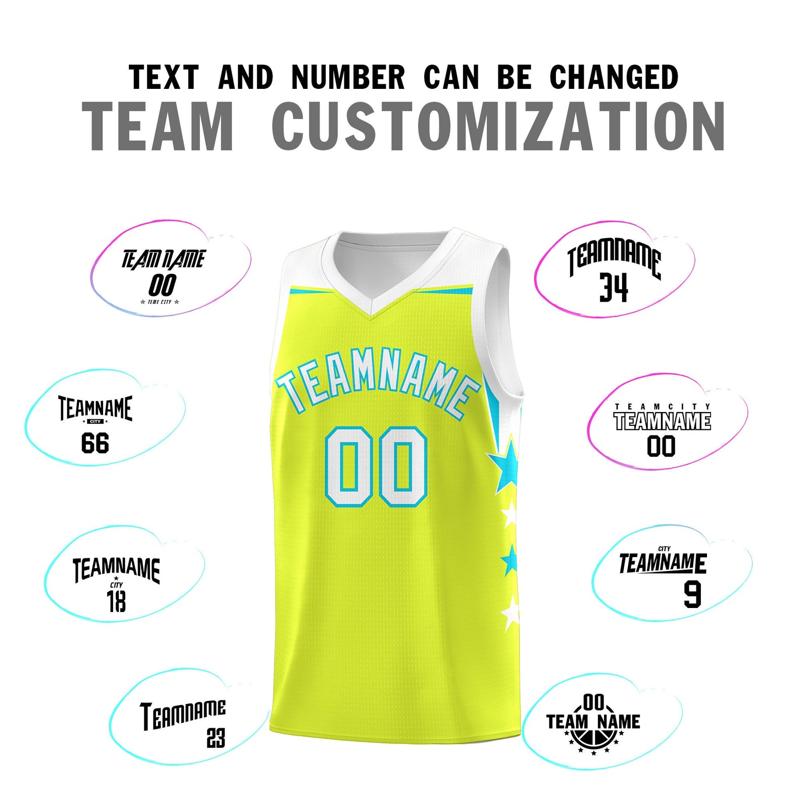Custom Youth Basketball Uniform Fluorescent Green White Two Tone Side Star Personalized Team Jersey