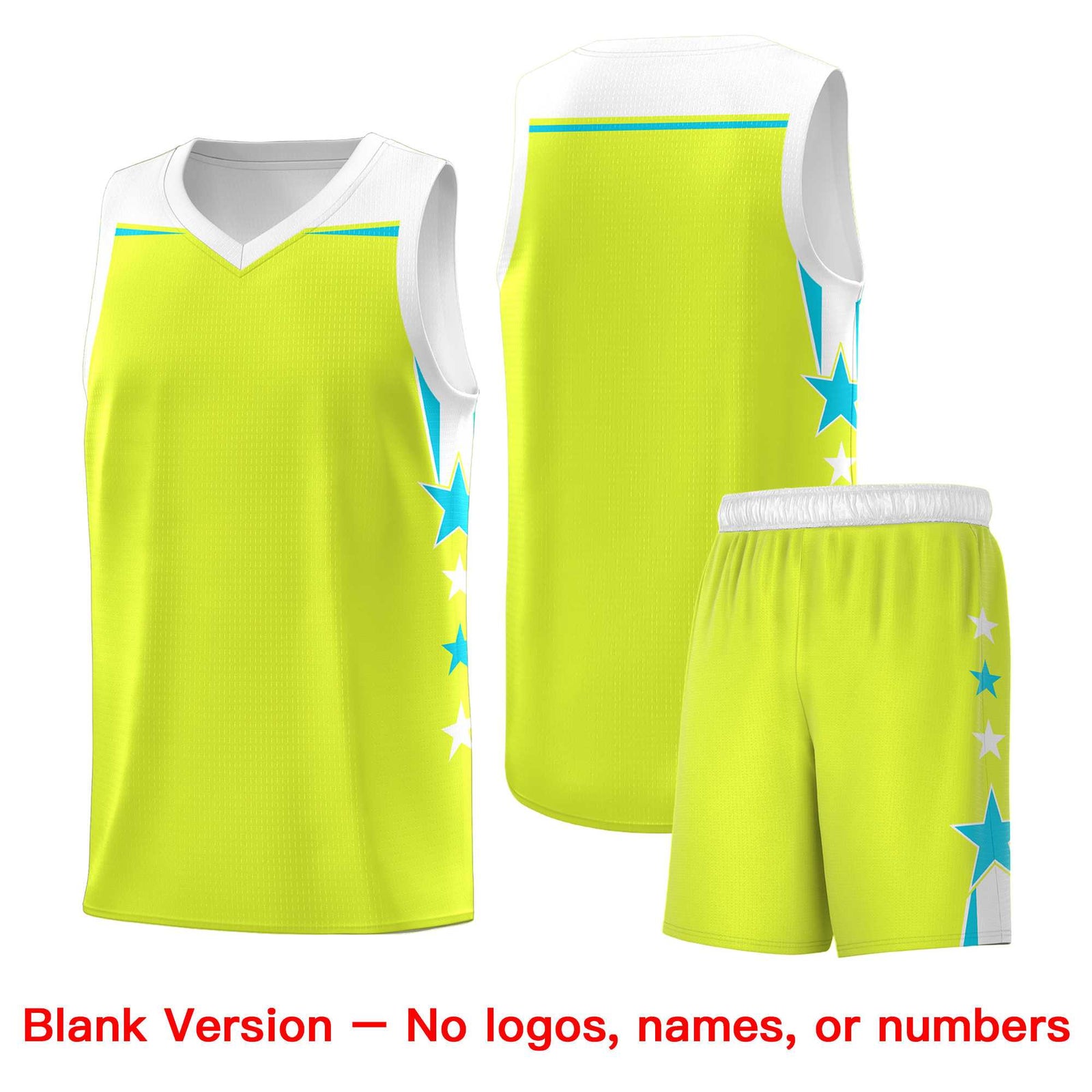 Custom Youth Basketball Uniform Fluorescent Green White Two Tone Side Star Personalized Team Jersey