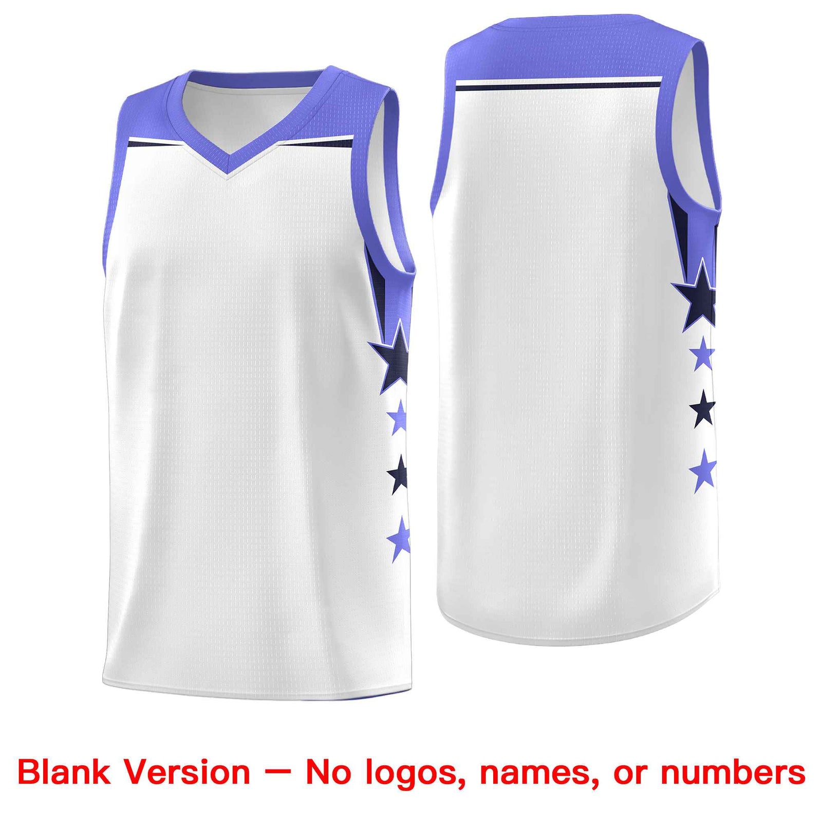 Custom Youth Basketball Uniform White Purple Two Tone Side Star Add Name Number & Logo