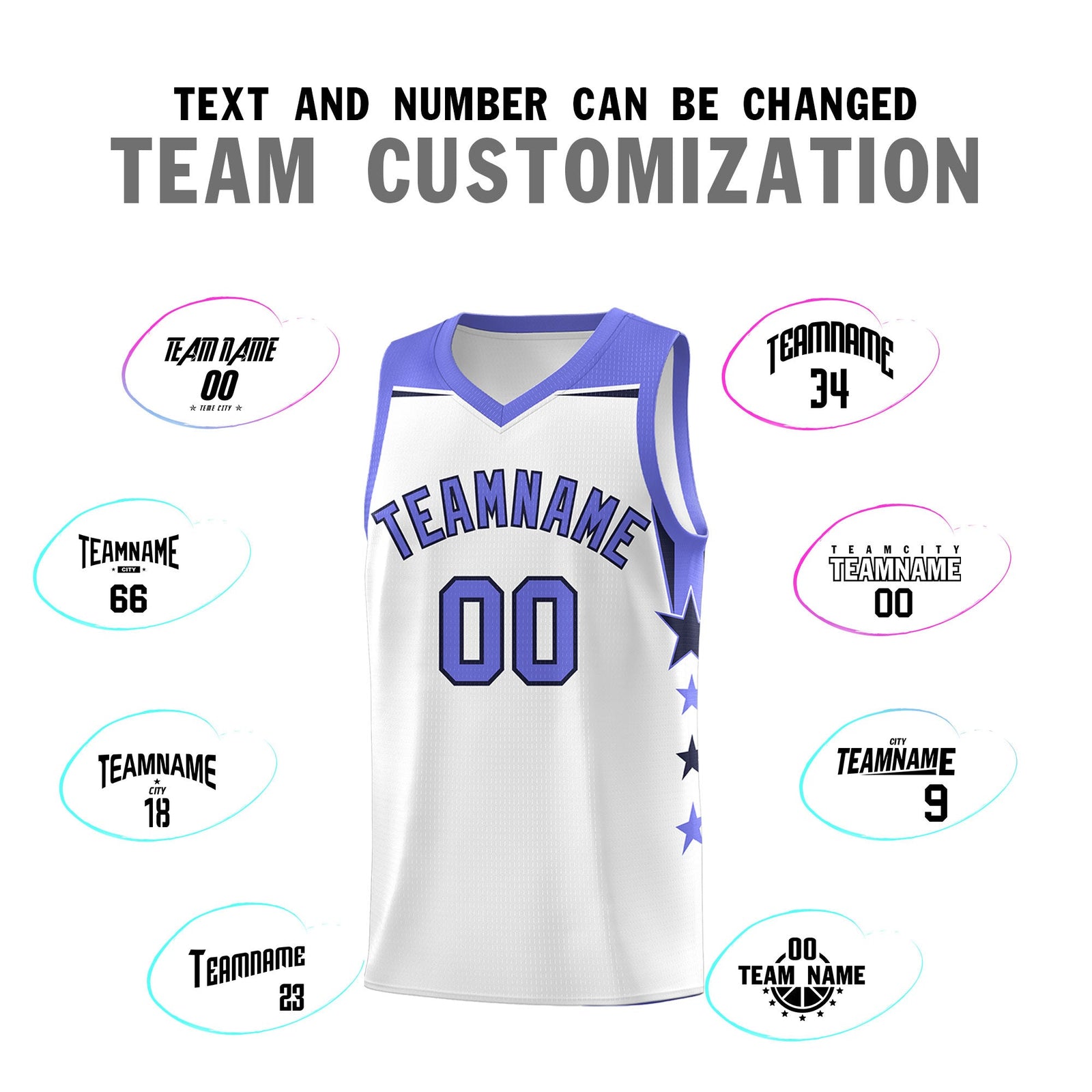 Custom Youth Basketball Uniform White Purple Two Tone Side Star Add Name Number & Logo