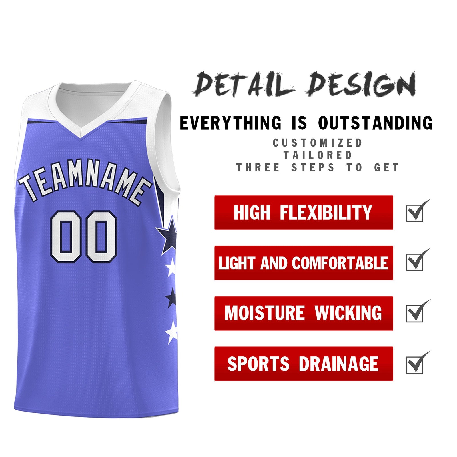 Custom Youth Basketball Uniform Purple White Two Tone Side Star Personalized Team Jersey