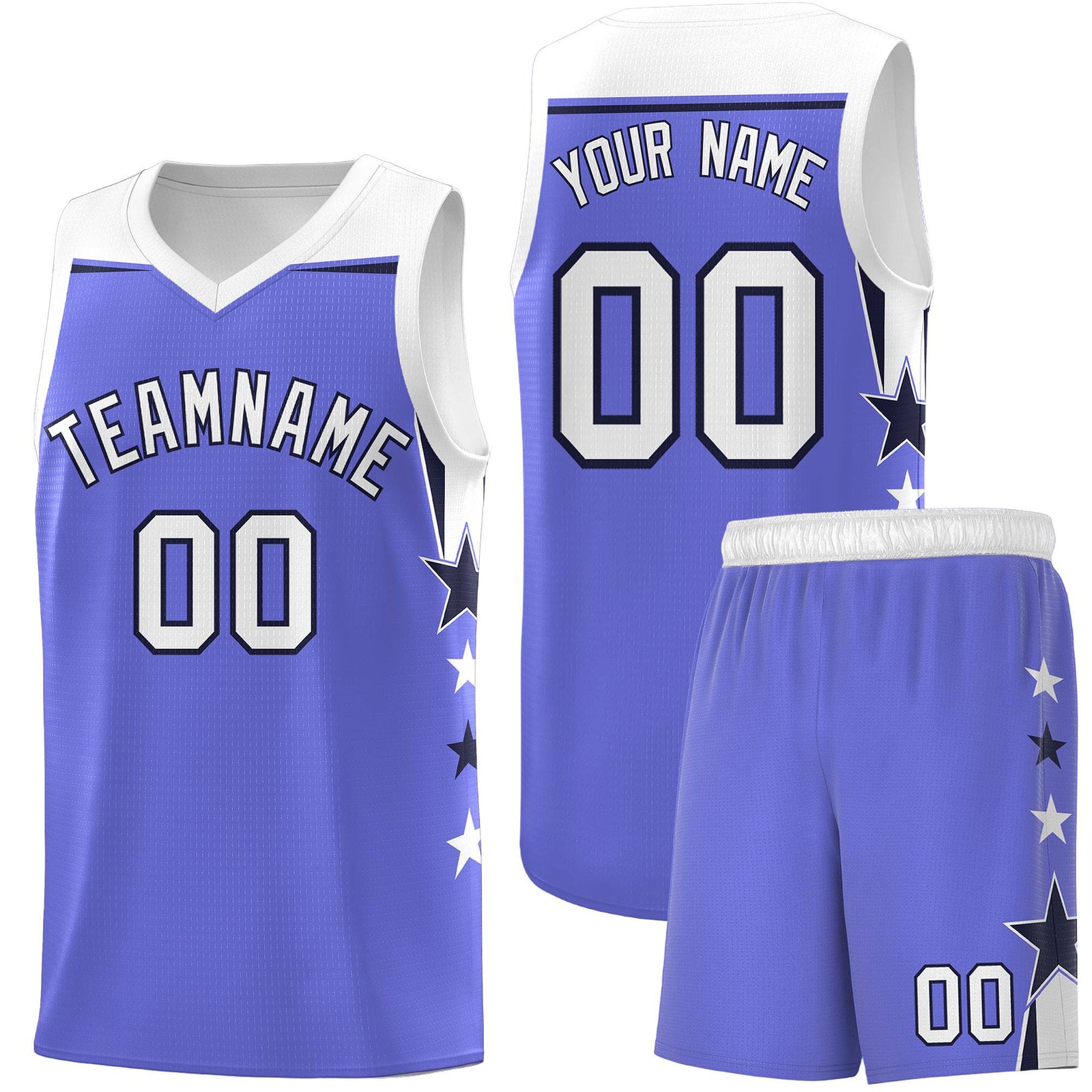 Custom Youth Basketball Uniform Purple White Two Tone Side Star Personalized Team Jersey