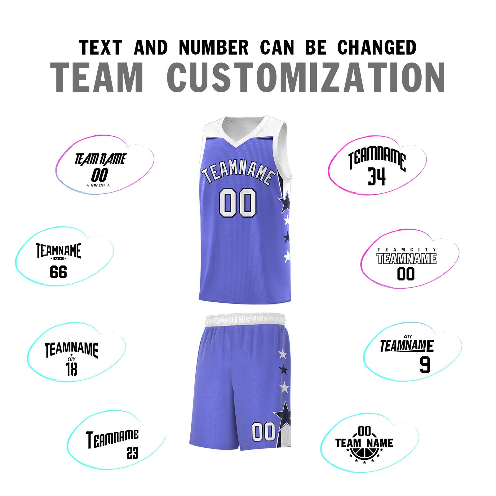 Custom Youth Basketball Uniform Purple White Two Tone Side Star Personalized Team Jersey