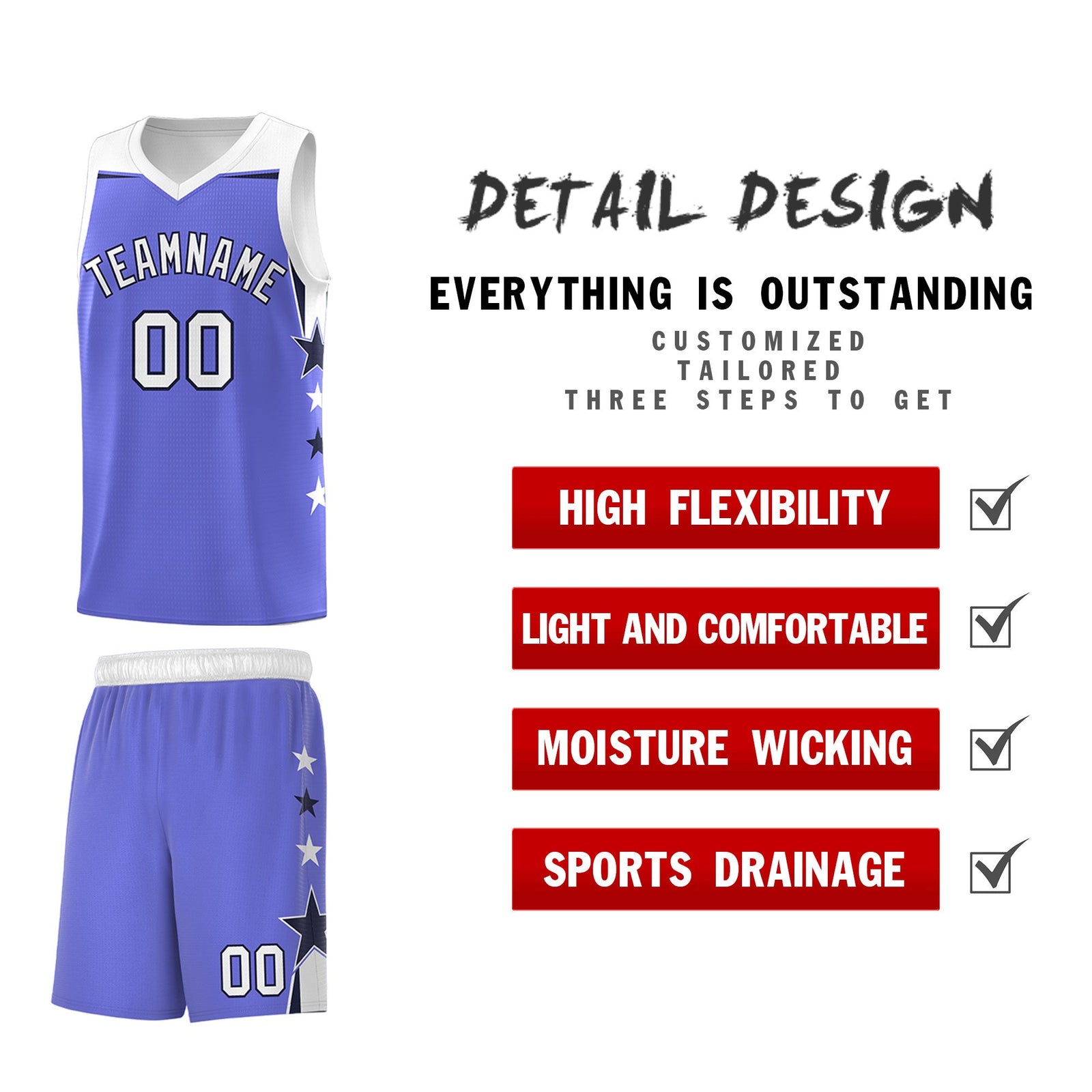 Custom Youth Basketball Uniform Purple White Two Tone Side Star Personalized Team Jersey