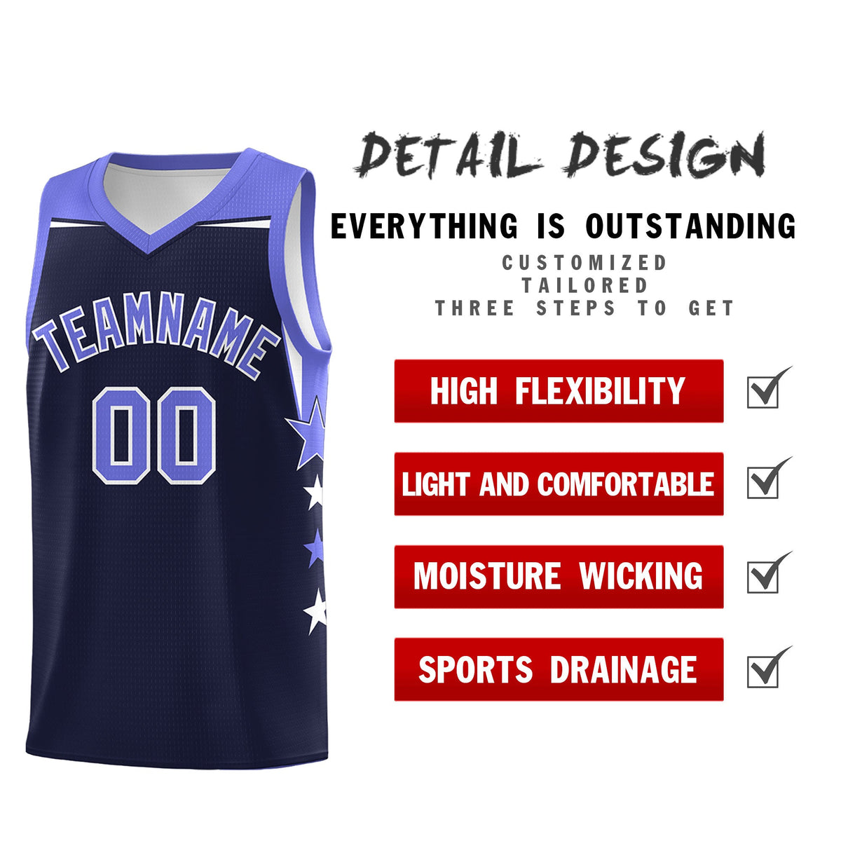 Custom Youth Basketball Uniform Navy Purple Two Tone Side Star Color Block Team Jersey
