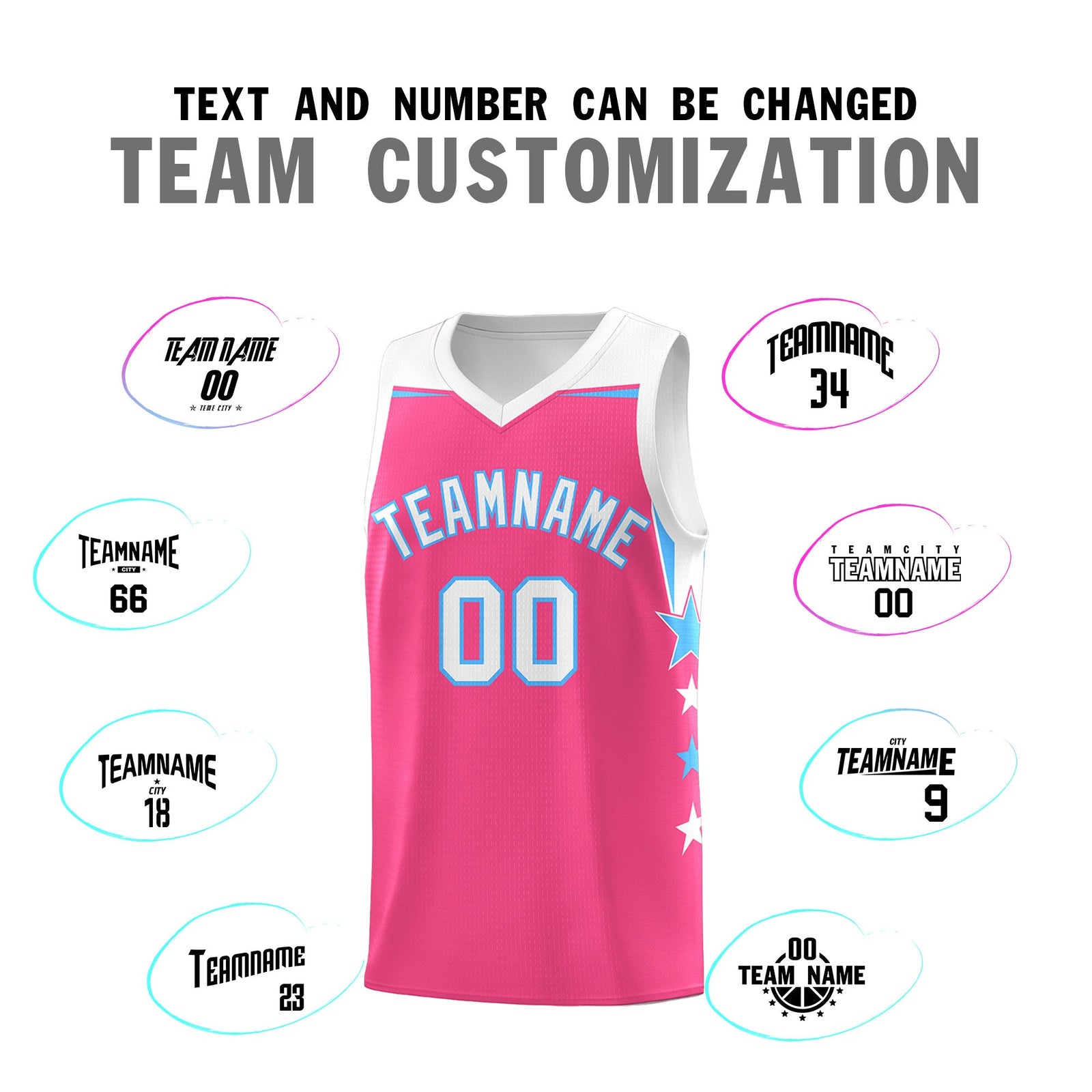 Custom Youth Basketball Uniform Pink White Two Tone Side Star Personalized Team Jersey