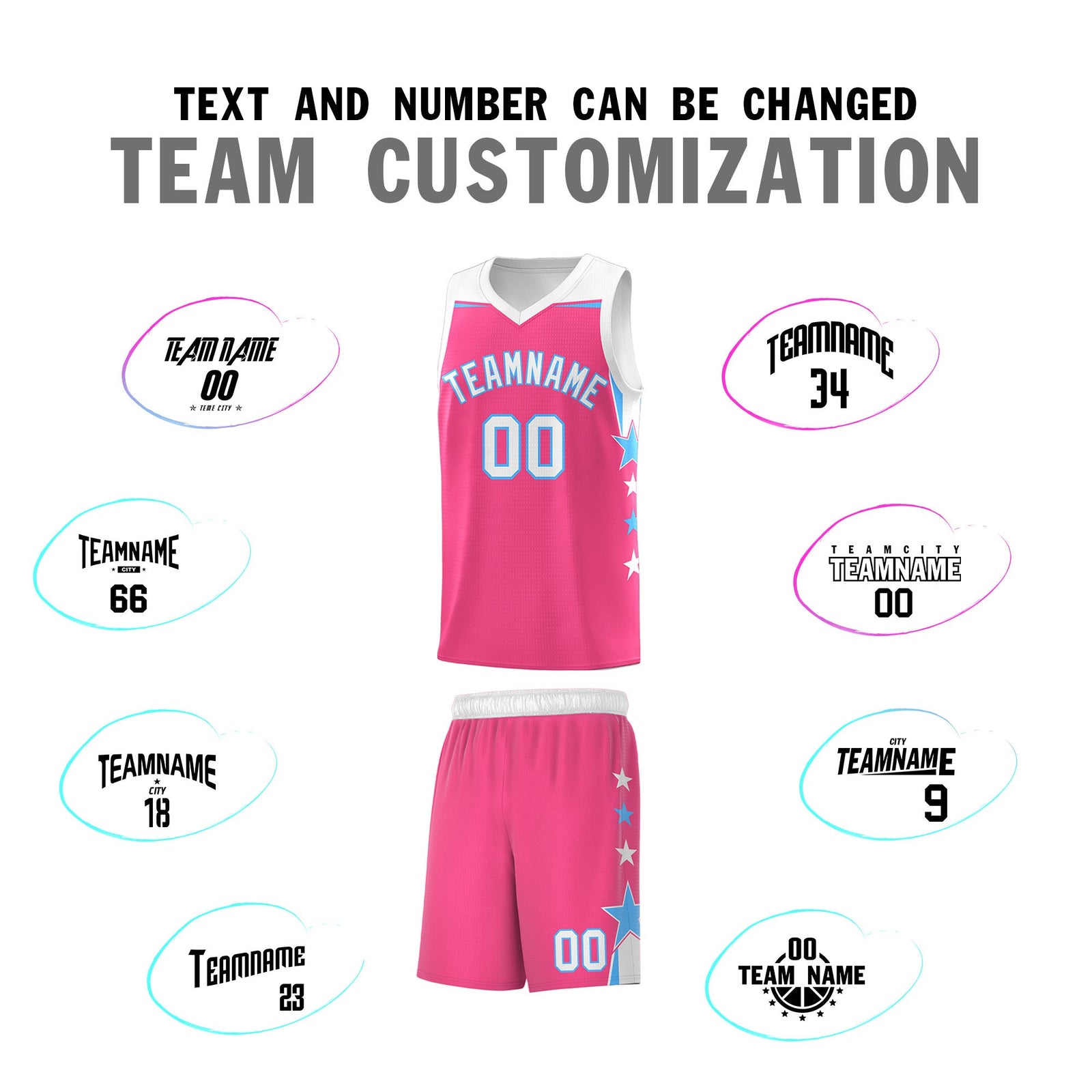 Custom Youth Basketball Uniform Pink White Two Tone Side Star Personalized Team Jersey