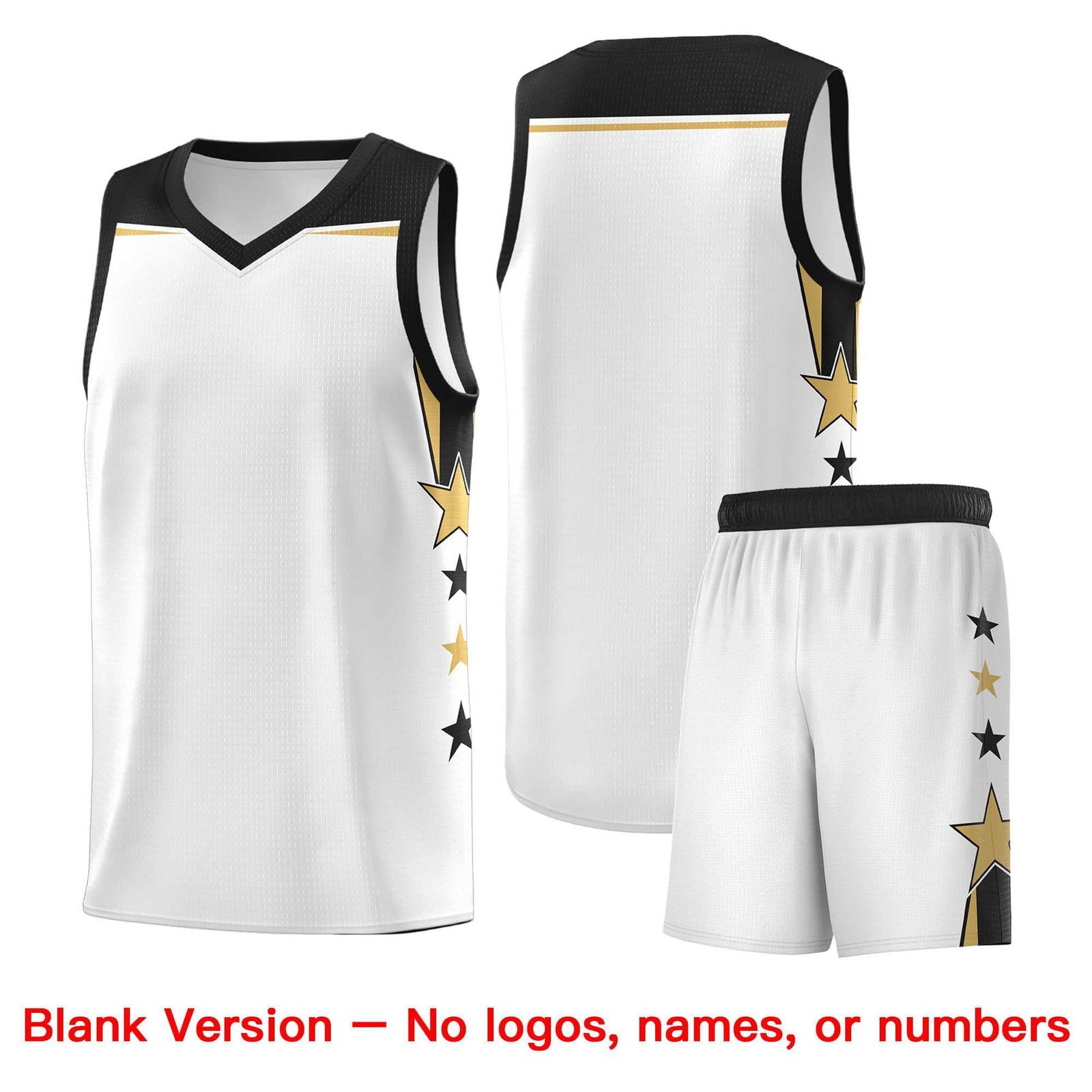 Custom Youth Basketball Uniform White Black Two Tone Side Star Add Name Number & Logo