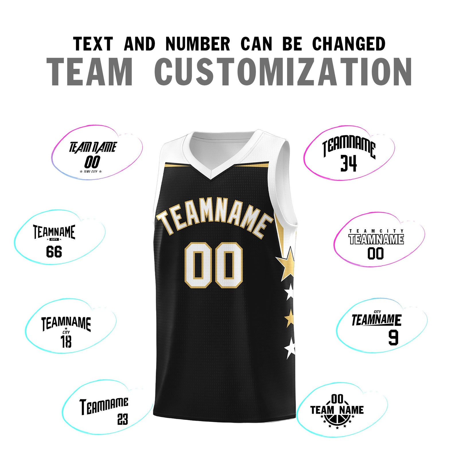 Custom Youth Basketball Uniform Black White Two Tone Side Star Personalized Team Jersey