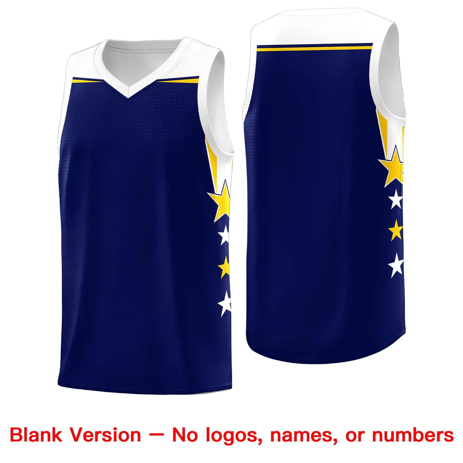 Custom Youth Basketball Uniform Navy White Two Tone Side Star Add Name Number & Logo