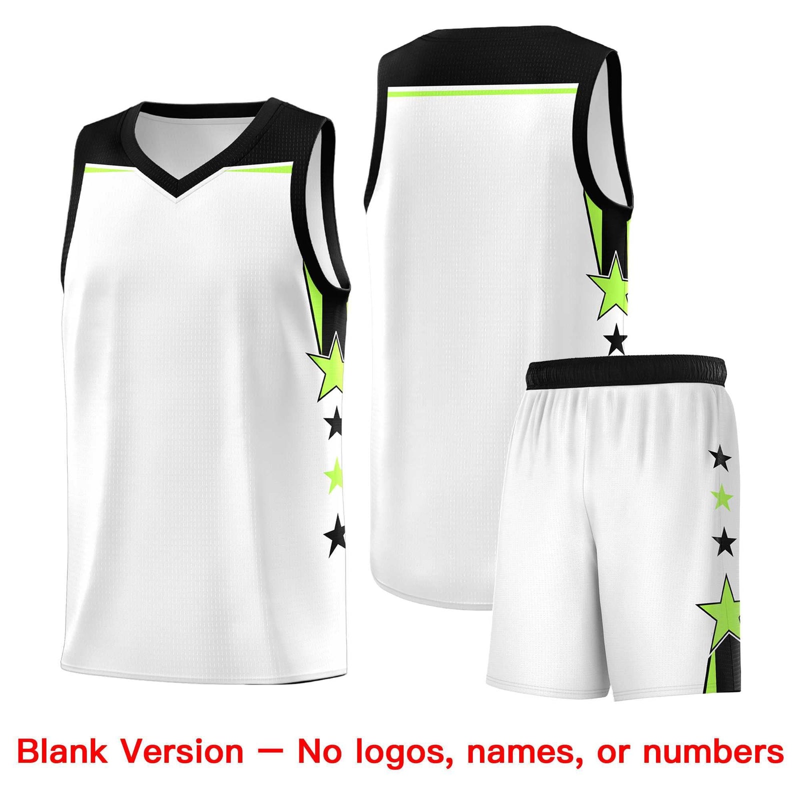 Custom Youth Basketball Uniform White Black Two Tone Side Star Add Name Number & Logo