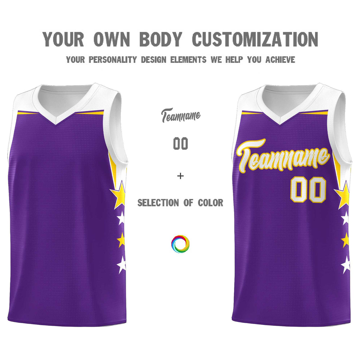 Custom Youth Basketball Uniform Purple White Two Tone Side Star Add Name Number &amp; Logo