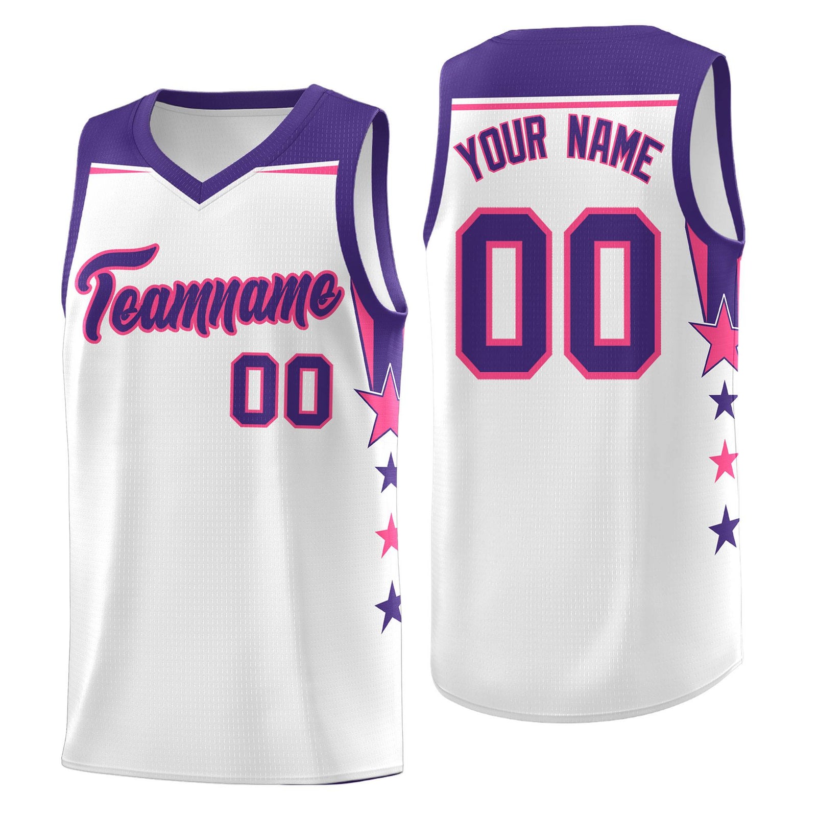 Custom Youth Basketball Uniform White Purple Two Tone Side Star Color Block Team Jersey