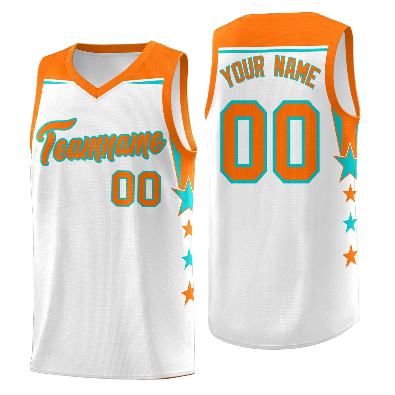 Custom Youth Basketball Uniform White Orange Two Tone Side Star Color Block Team Jersey
