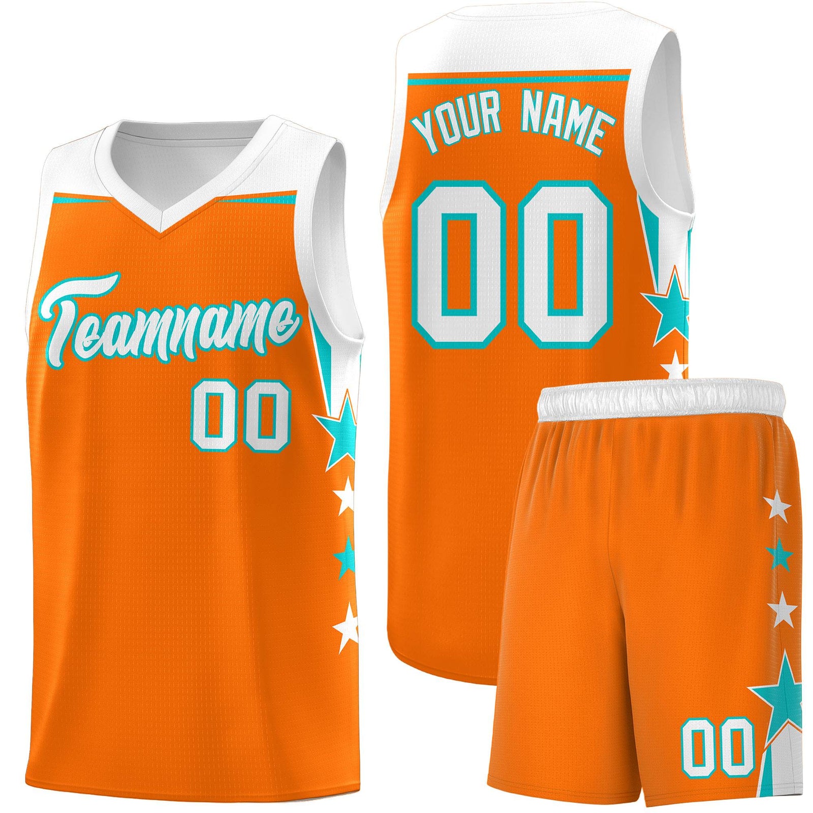 Custom Youth Basketball Uniform Orange White Two Tone Side Star Add Name Number & Logo