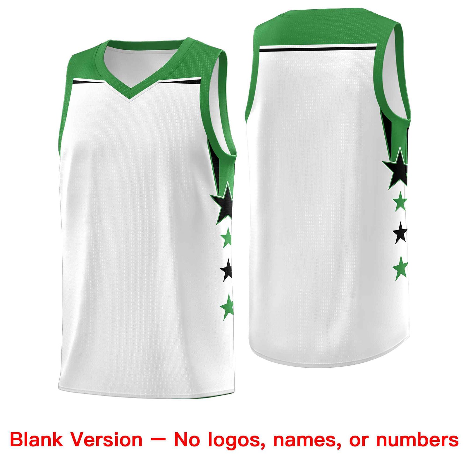 Custom Youth Basketball Uniform White Kelly Green Two Tone Side Star Color Block Team Jersey