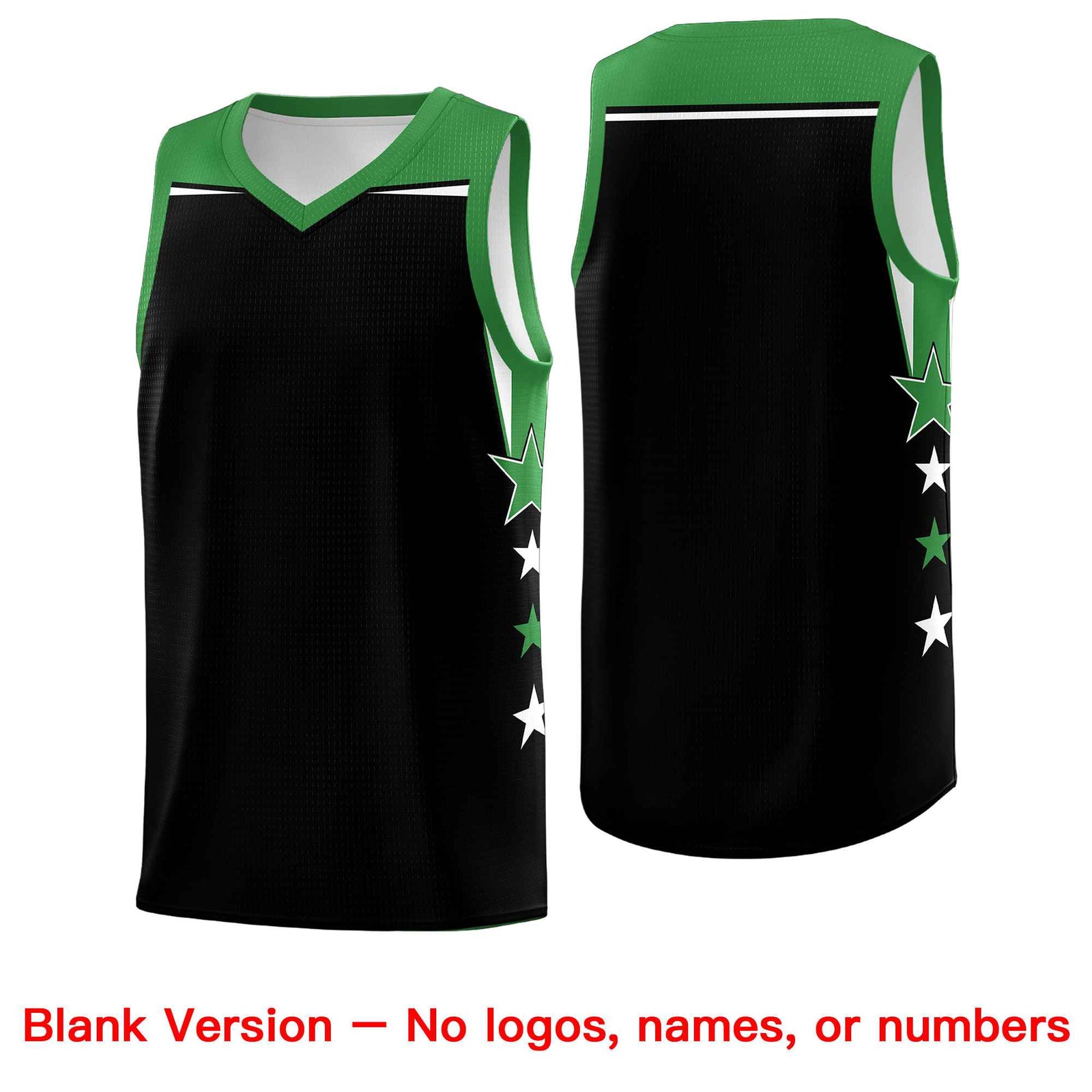 Custom Youth Basketball Uniform Black Kelly Green Two Tone Side Star Personalized Team Jersey