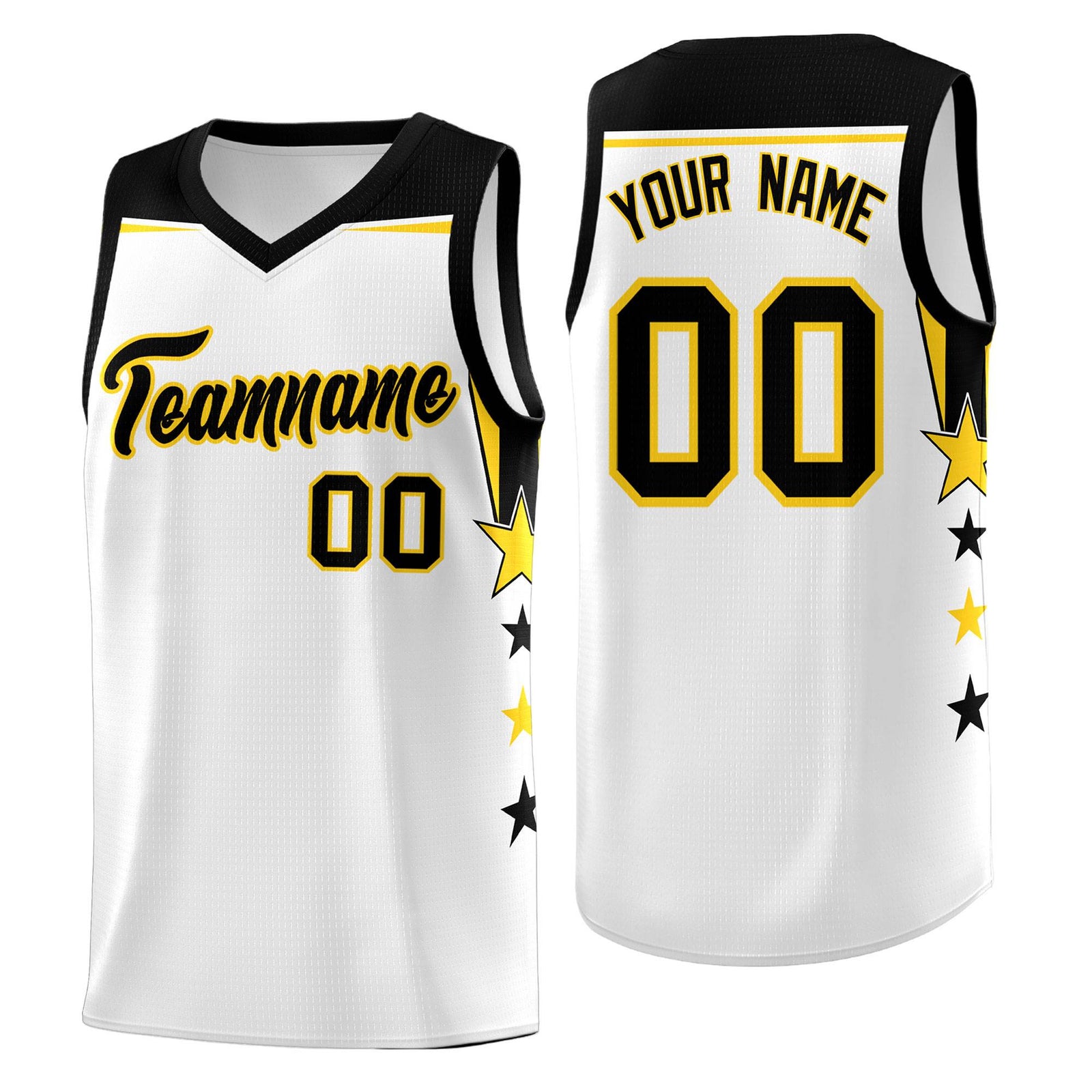 Custom Youth Basketball Uniform White Black Two Tone Side Star Color Block Team Jersey