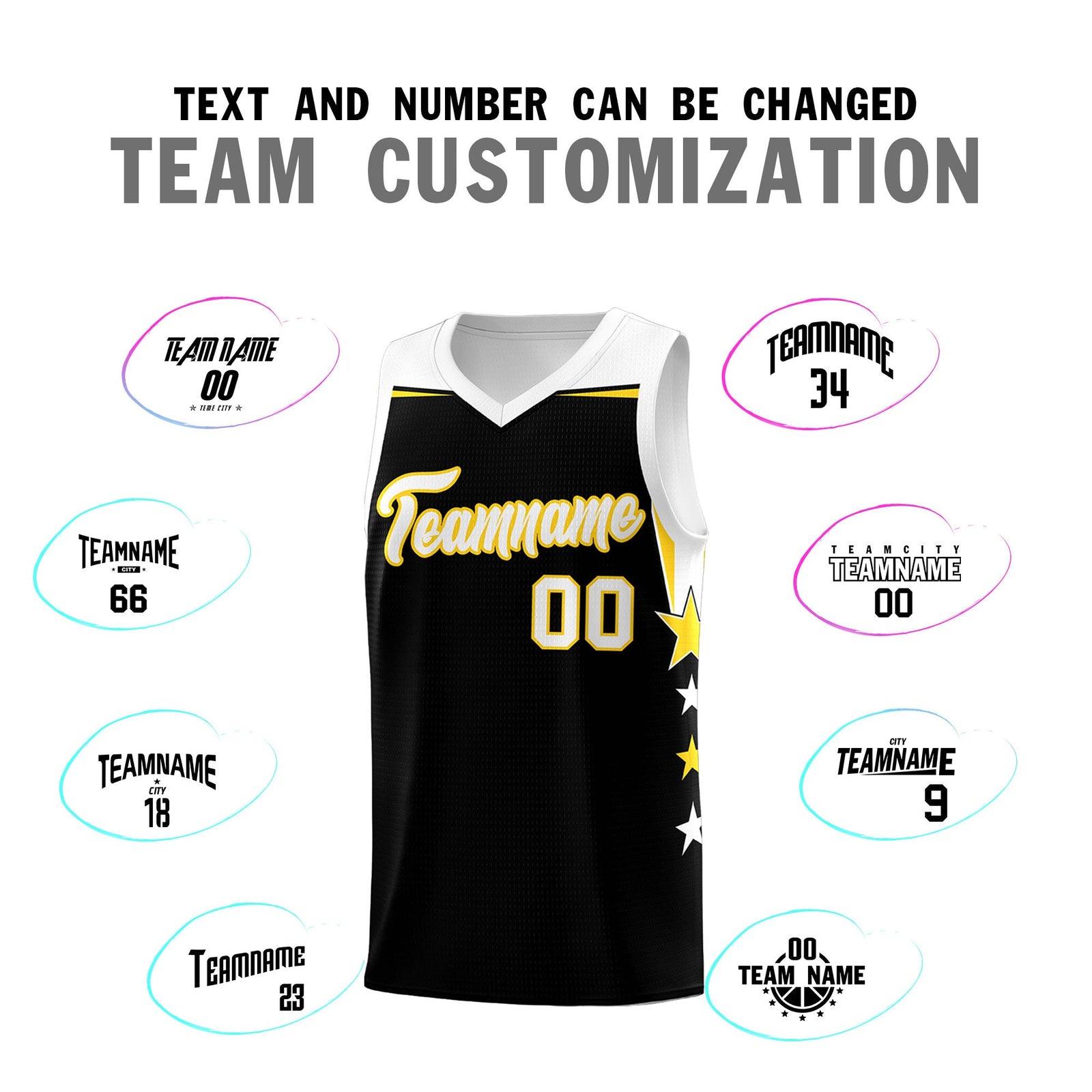 Custom Youth Basketball Uniform Black White Two Tone Side Star Add Name Number & Logo