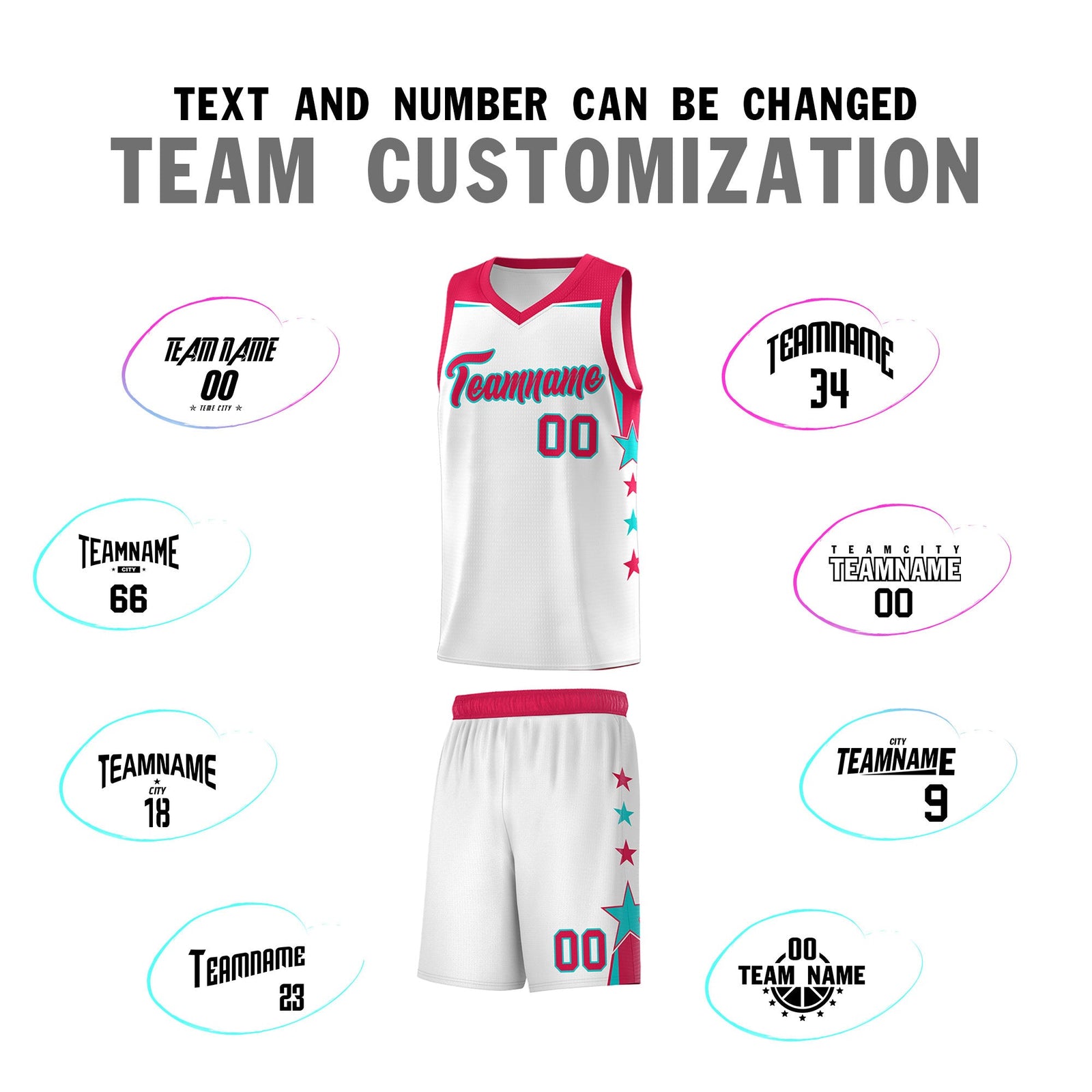 Custom Youth Basketball Uniform White Red Two Tone Side Star Color Block Team Jersey
