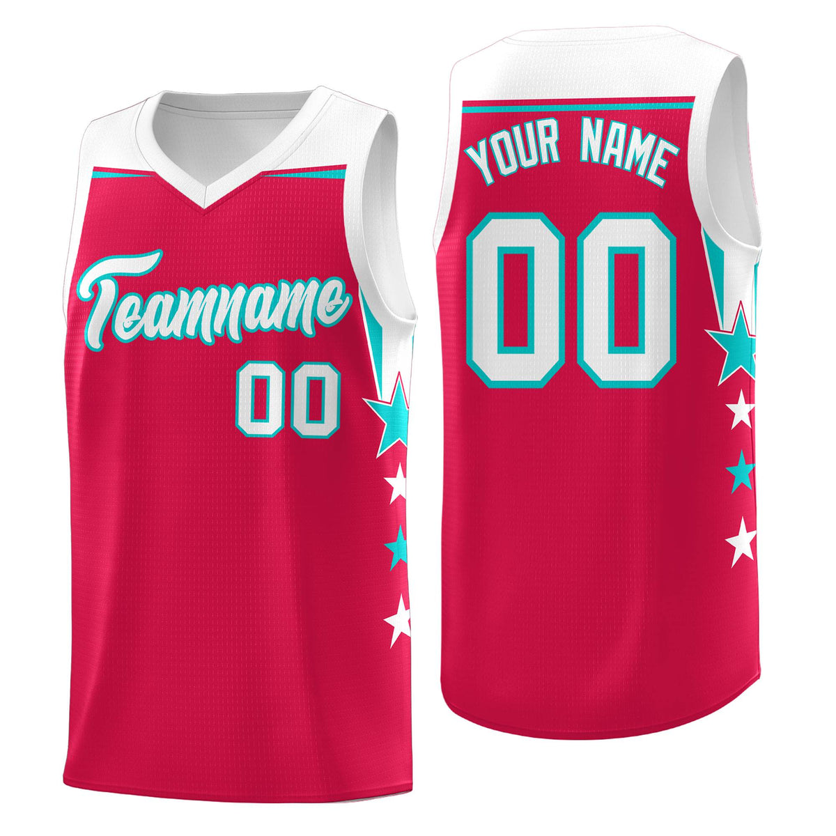 Custom Youth Basketball Uniform Red White Two Tone Side Star Add Name Number &amp; Logo