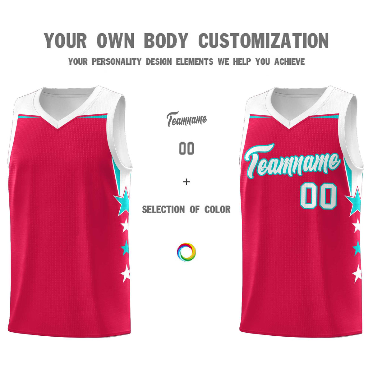 Custom Youth Basketball Uniform Red White Two Tone Side Star Add Name Number &amp; Logo