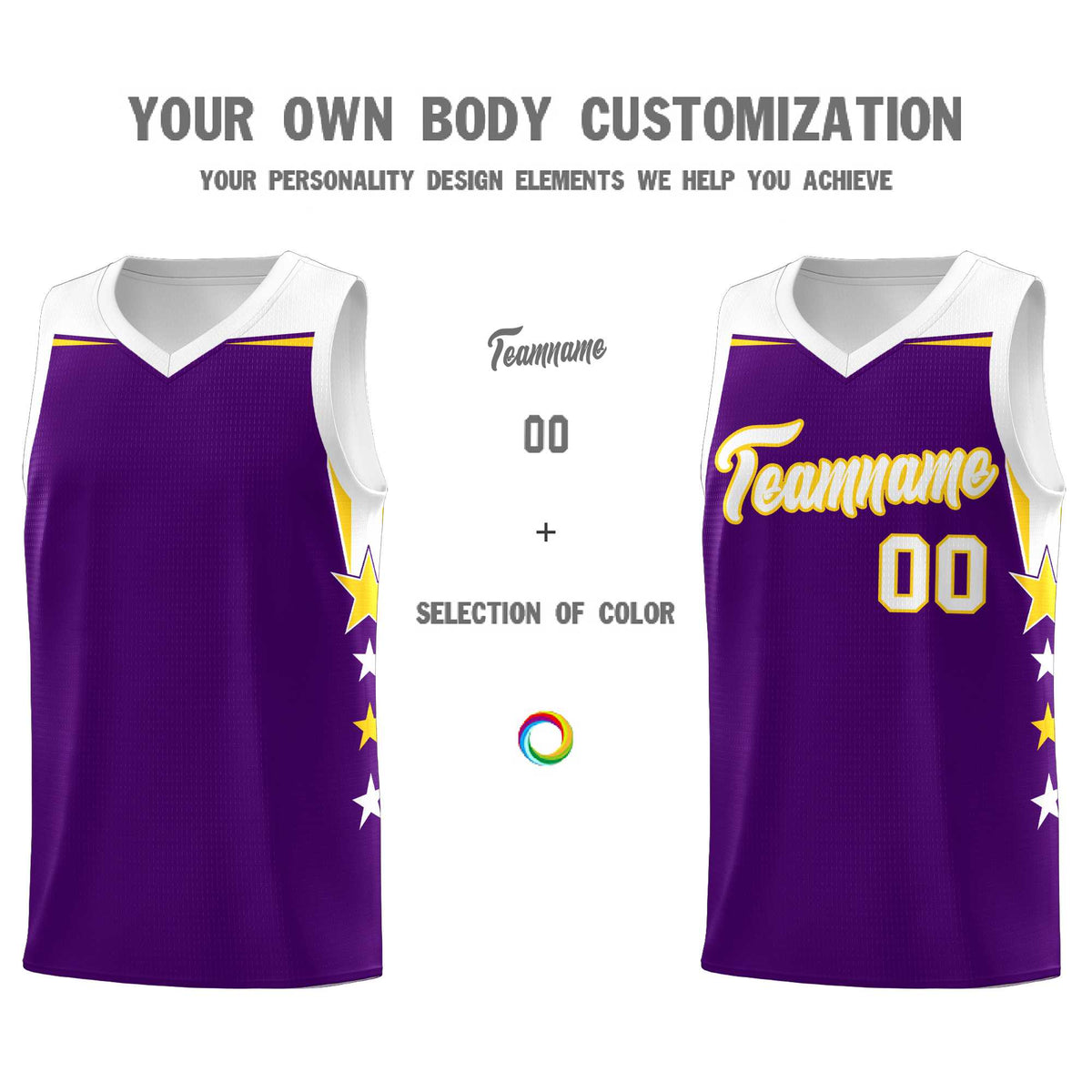 Custom Youth Basketball Uniform Purple White Two Tone Side Star Add Name Number &amp; Logo