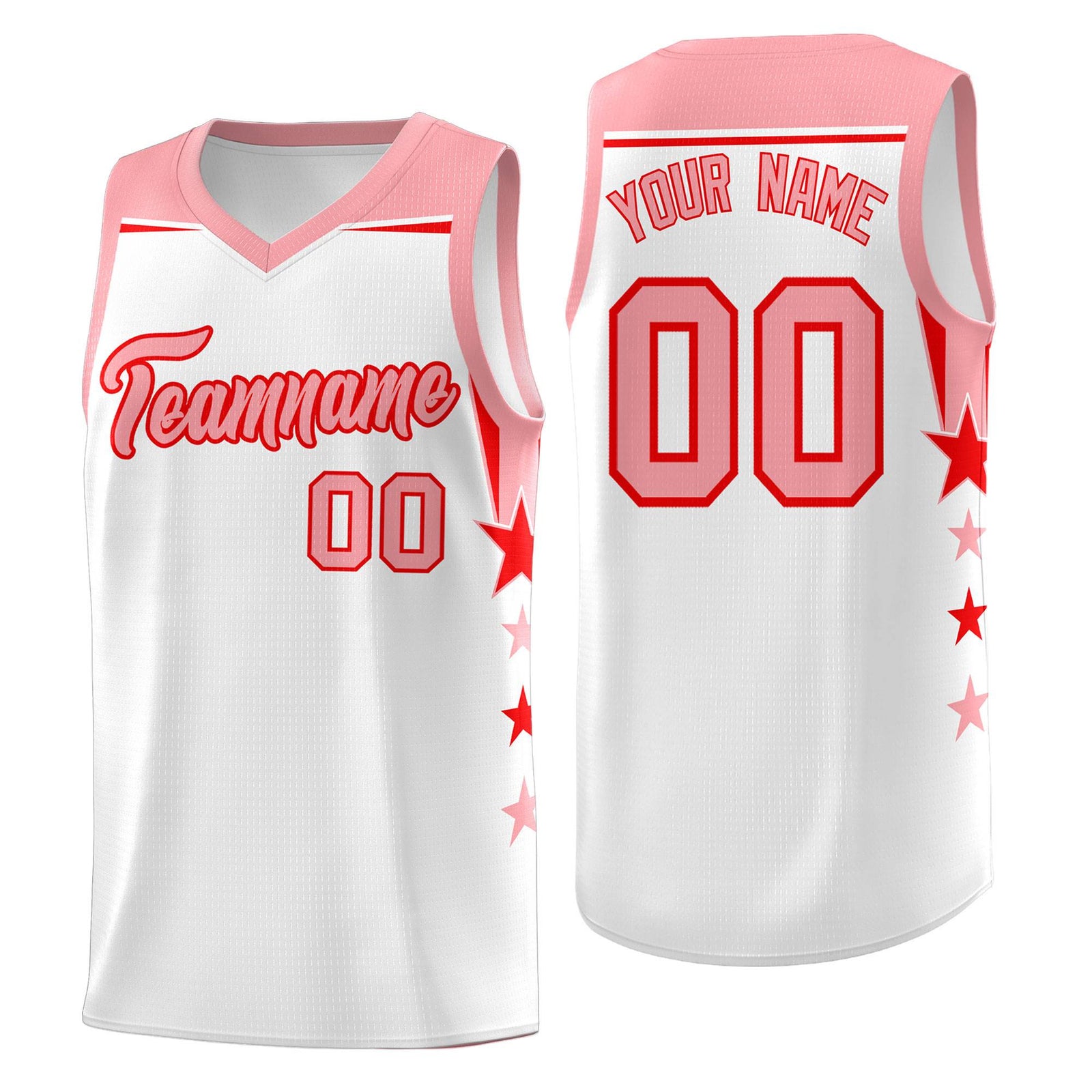 Custom Youth Basketball Uniform White Light Pink Two Tone Side Star Color Block Team Jersey