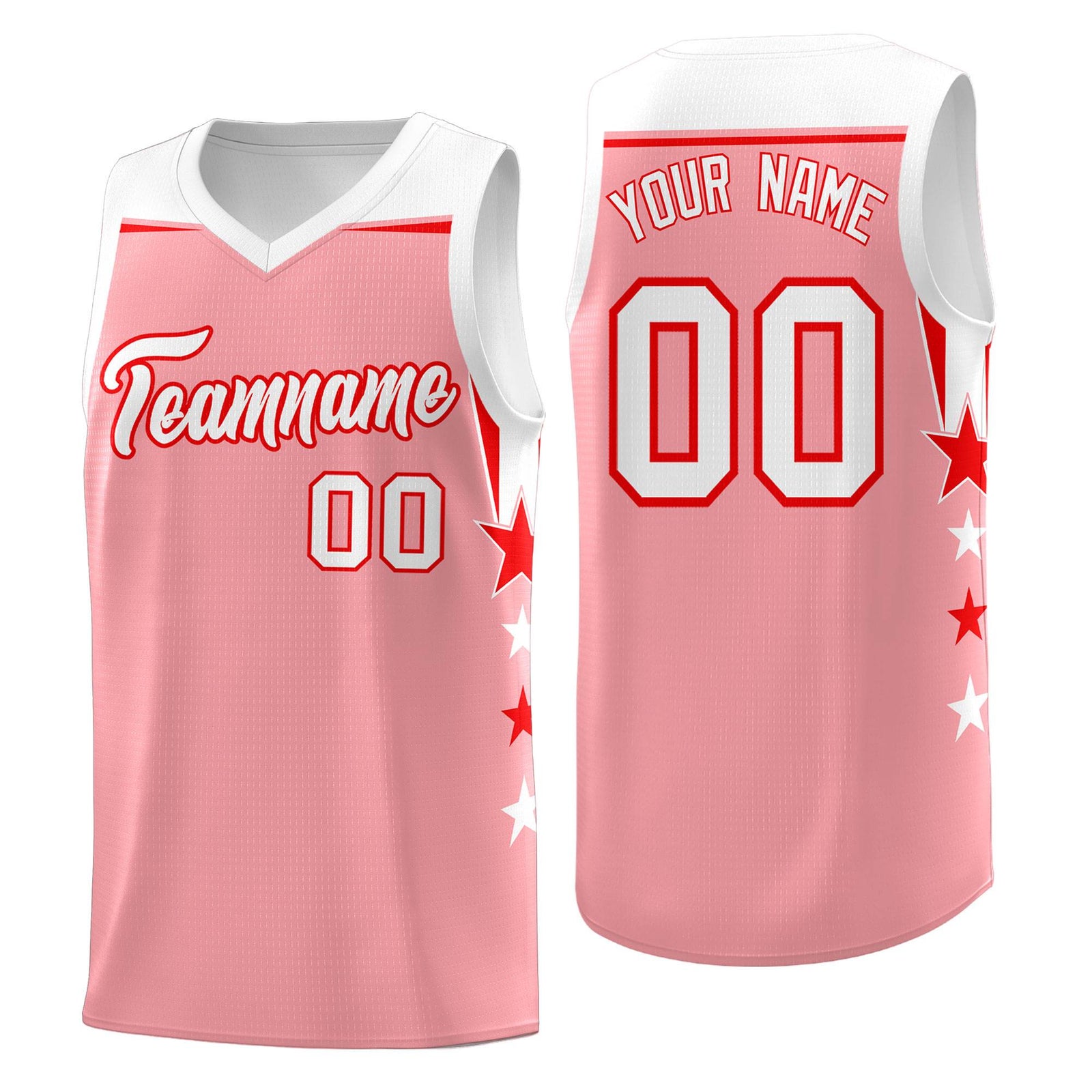Custom Youth Basketball Uniform Light Pink White Two Tone Side Star Add Name Number & Logo