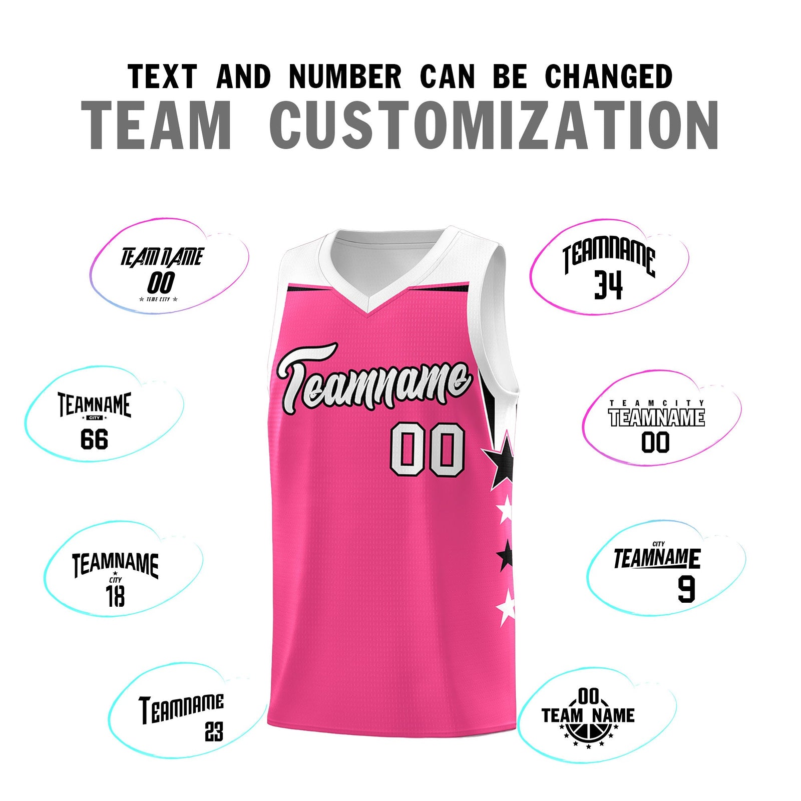 Custom Youth Basketball Uniform Pink White Two Tone Side Star Add Name Number & Logo