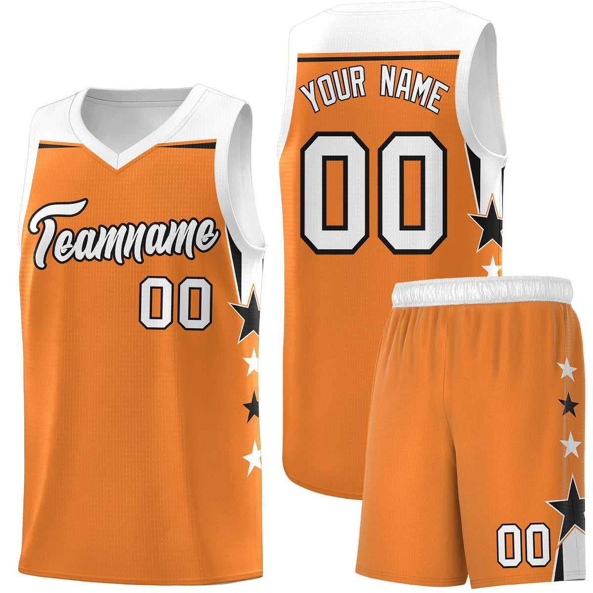 Custom Youth Basketball Uniform Gold Orange White Two Tone Side Star Add Name Number &amp; Logo